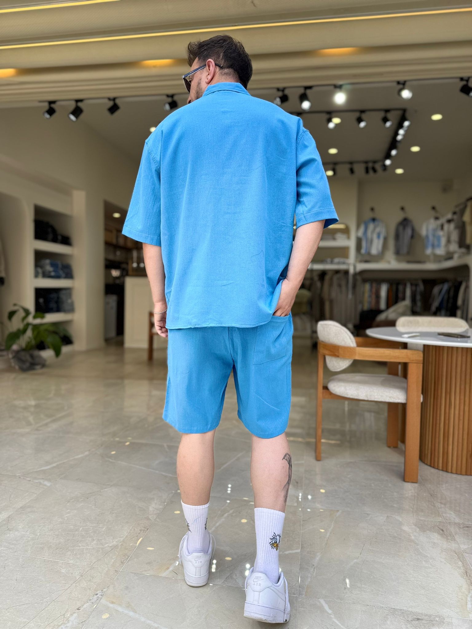 Oversize Keten Şortlu Takım