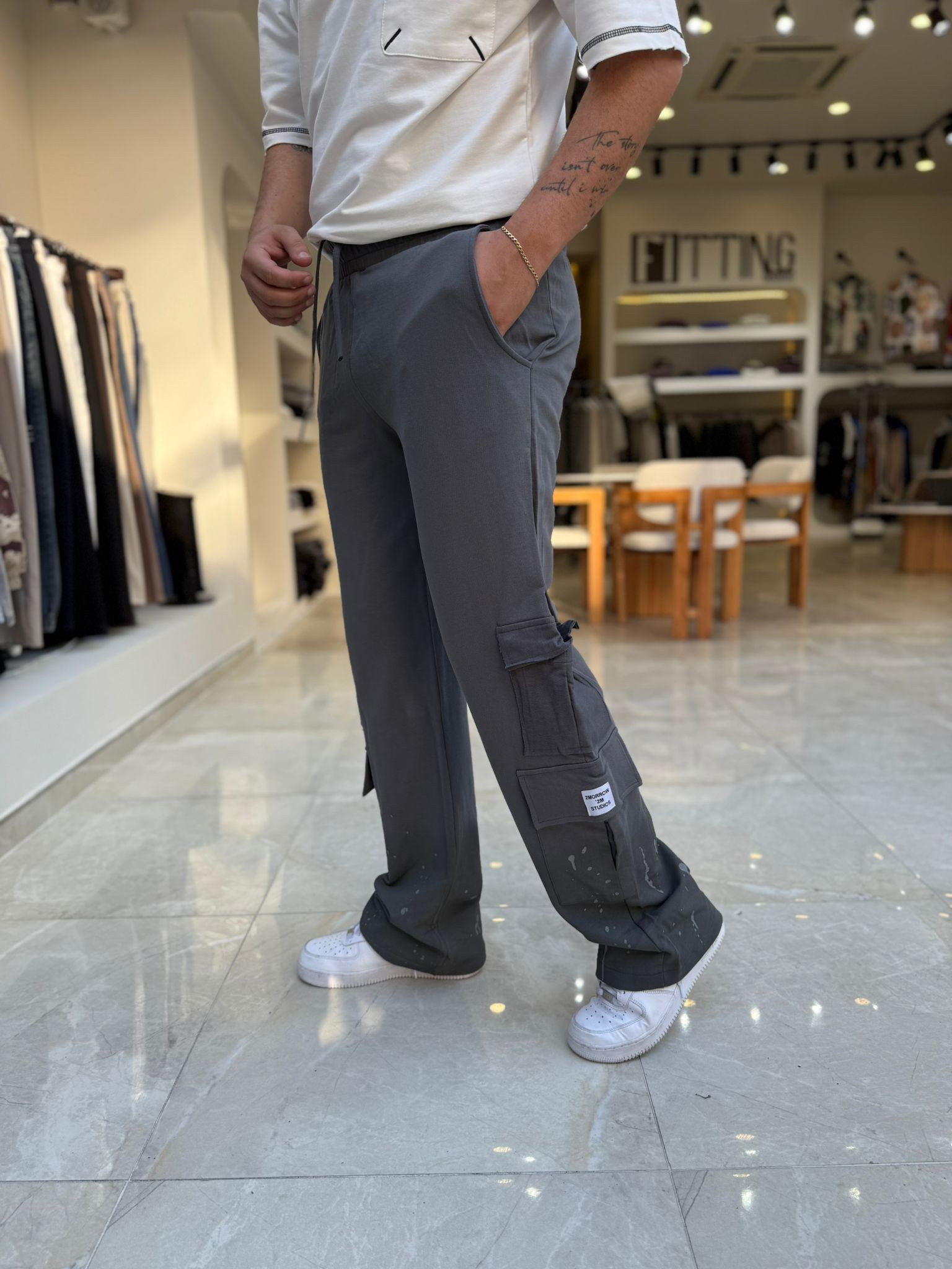 Paçası Boya Detaylı Baggy Pantolon