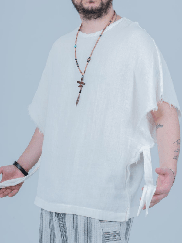 Asimetrik Kesim Keten T-Shirt