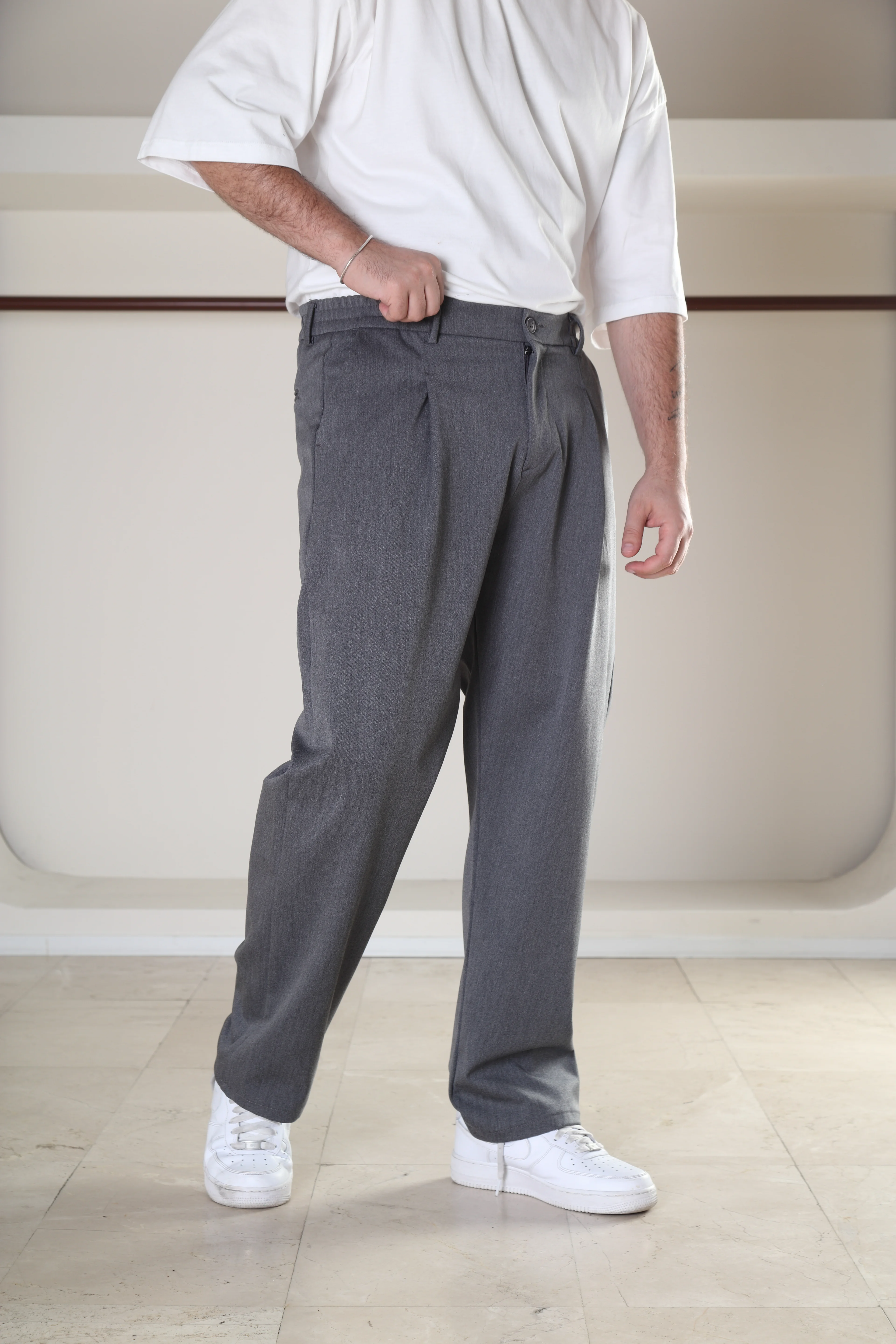 Pileli Ful Lıkralı Baggy Pantolon