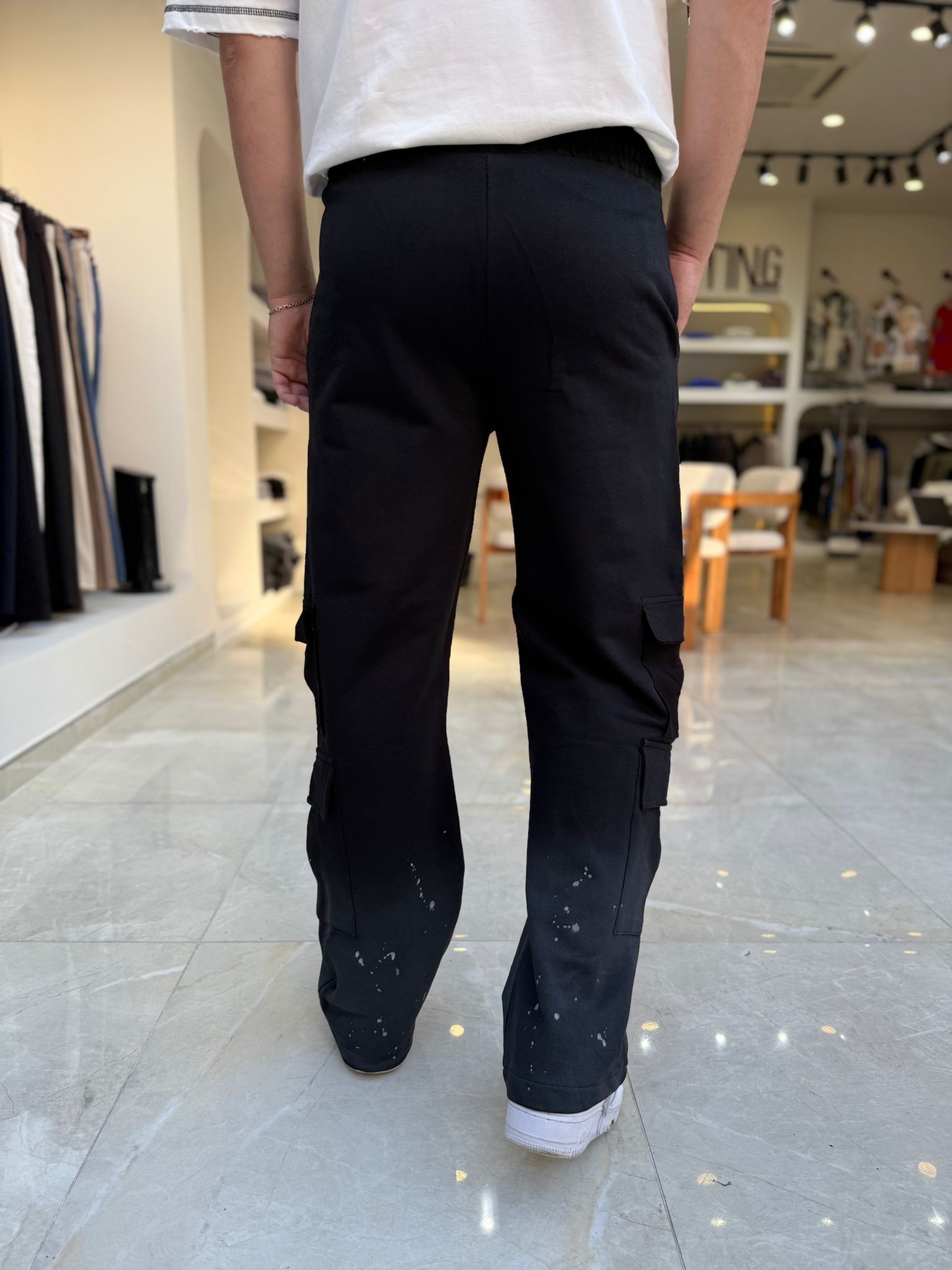 Paçası Boya Detaylı Baggy Pantolon