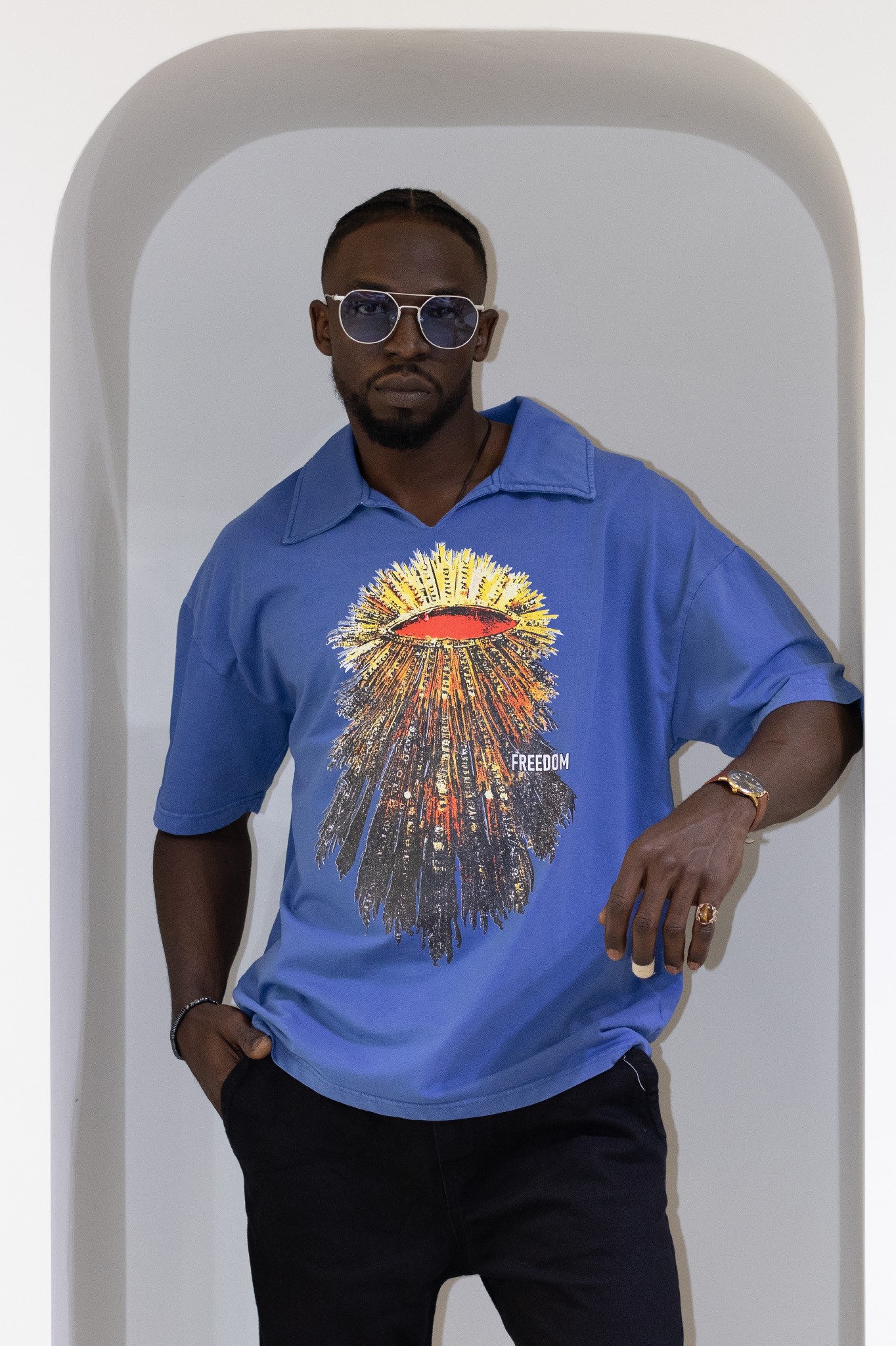 Apaç Yaka Baskılı Oversize T-Shirt