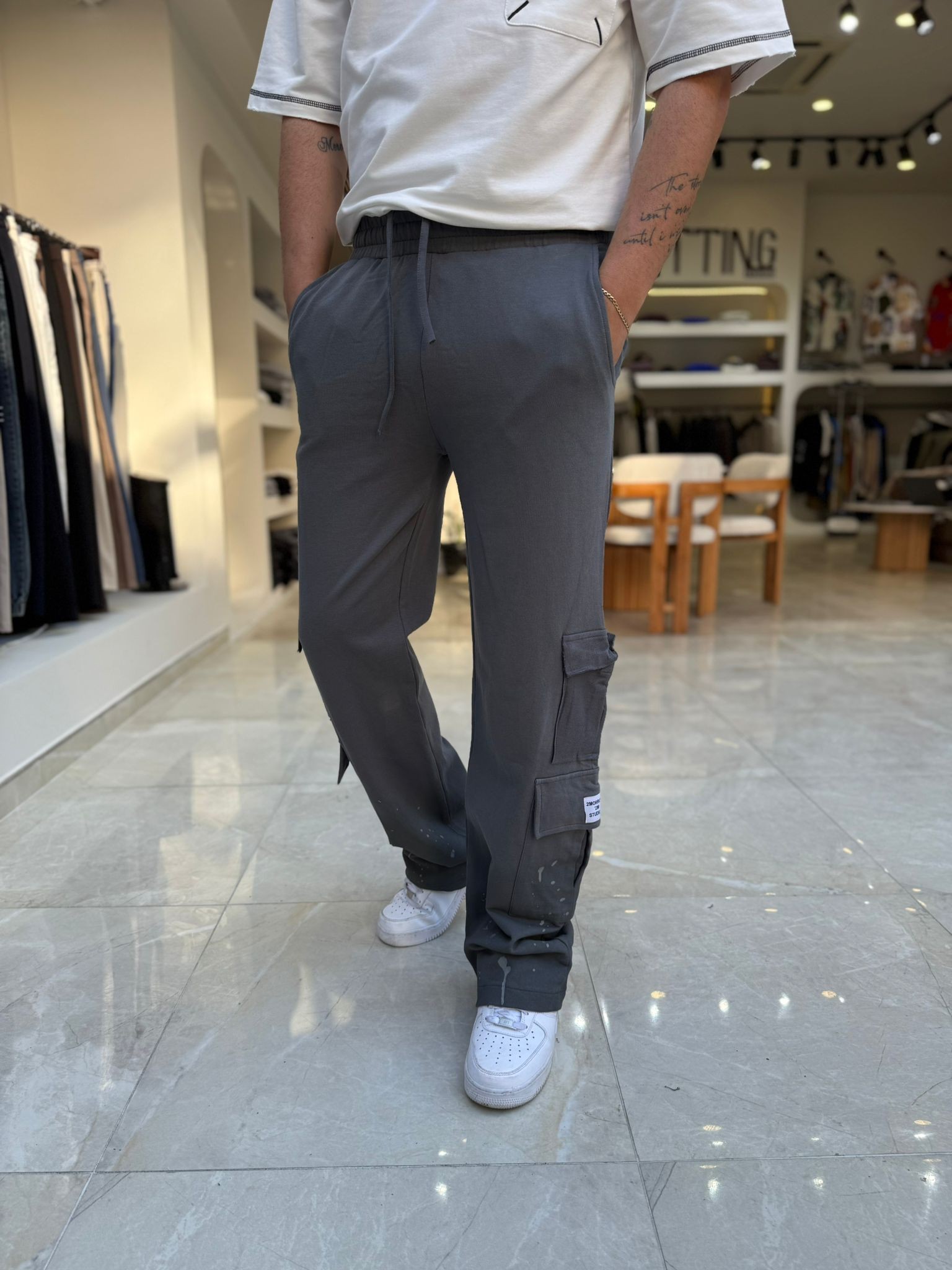 Paçası Boya Detaylı Baggy Pantolon