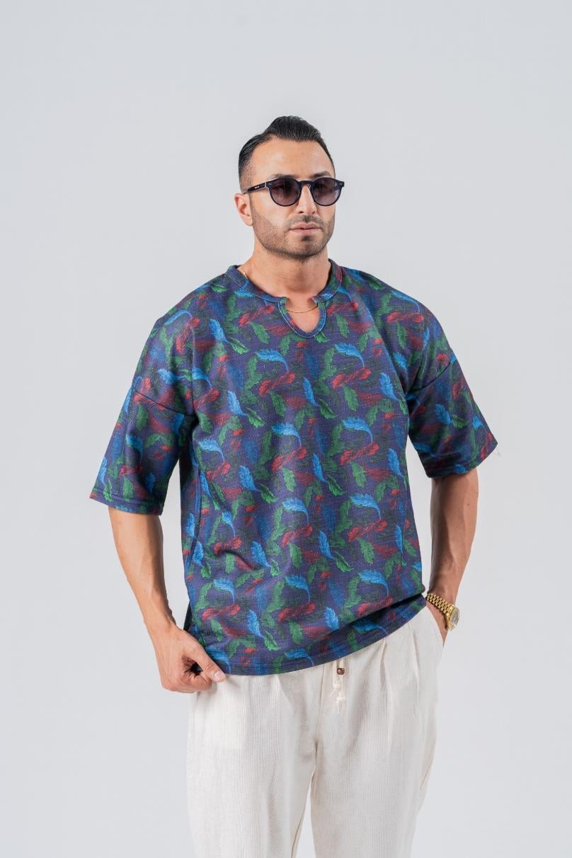 Armut Yaka Desenli Keten Tshirt