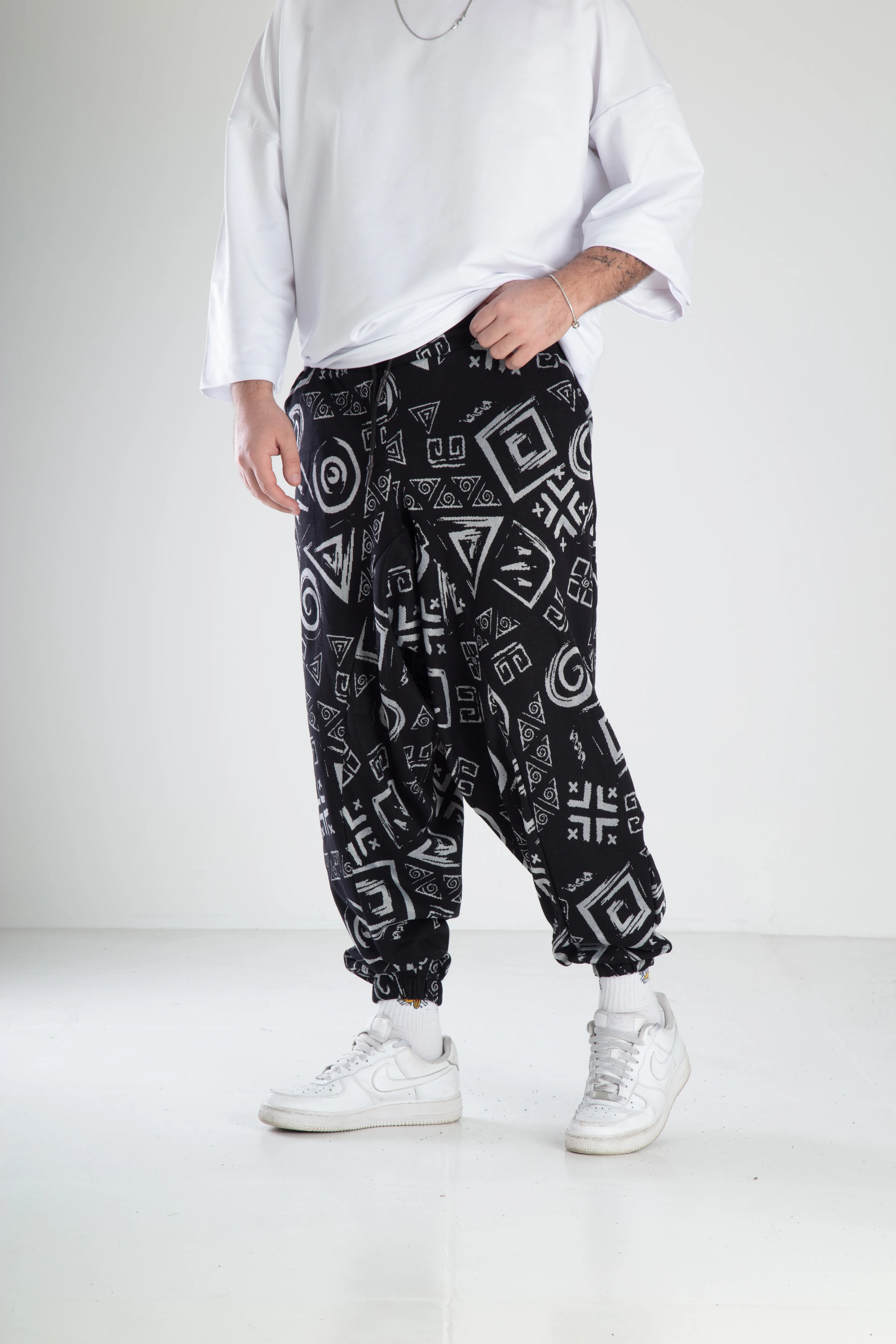 Geometrik Desenli Spor Şalvar