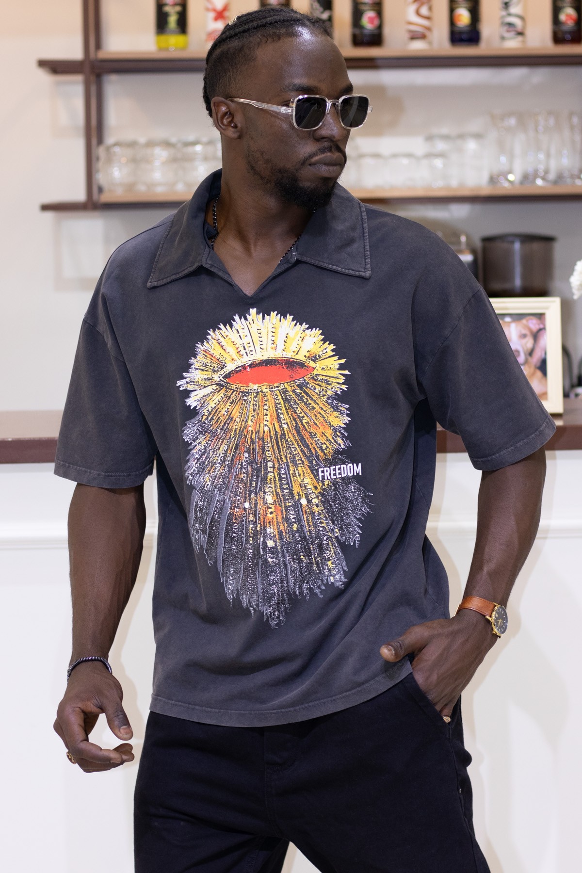 Apaç Yaka Baskılı Oversize T-Shirt