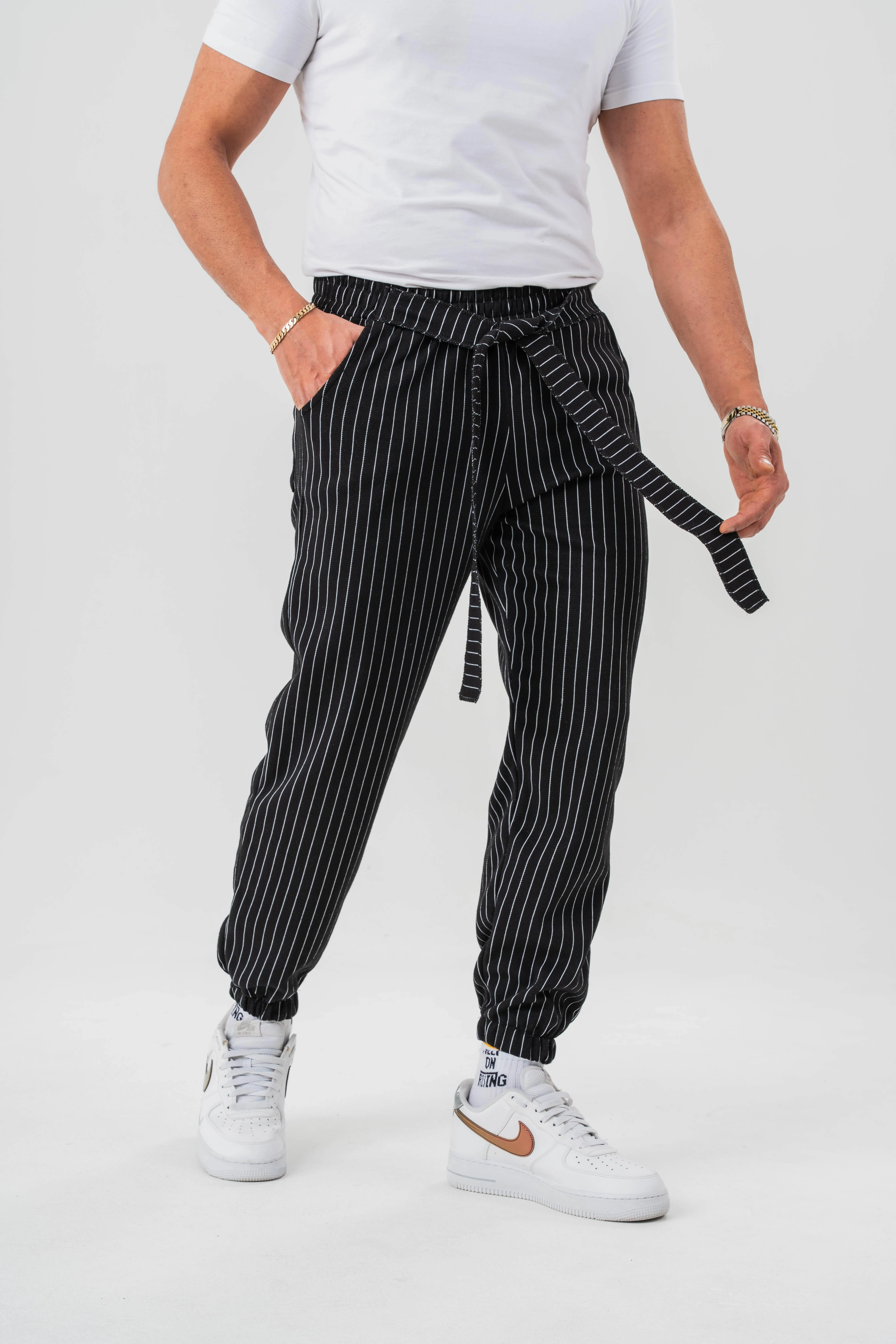 Kuşaklı Desenli Baggy Pantolon