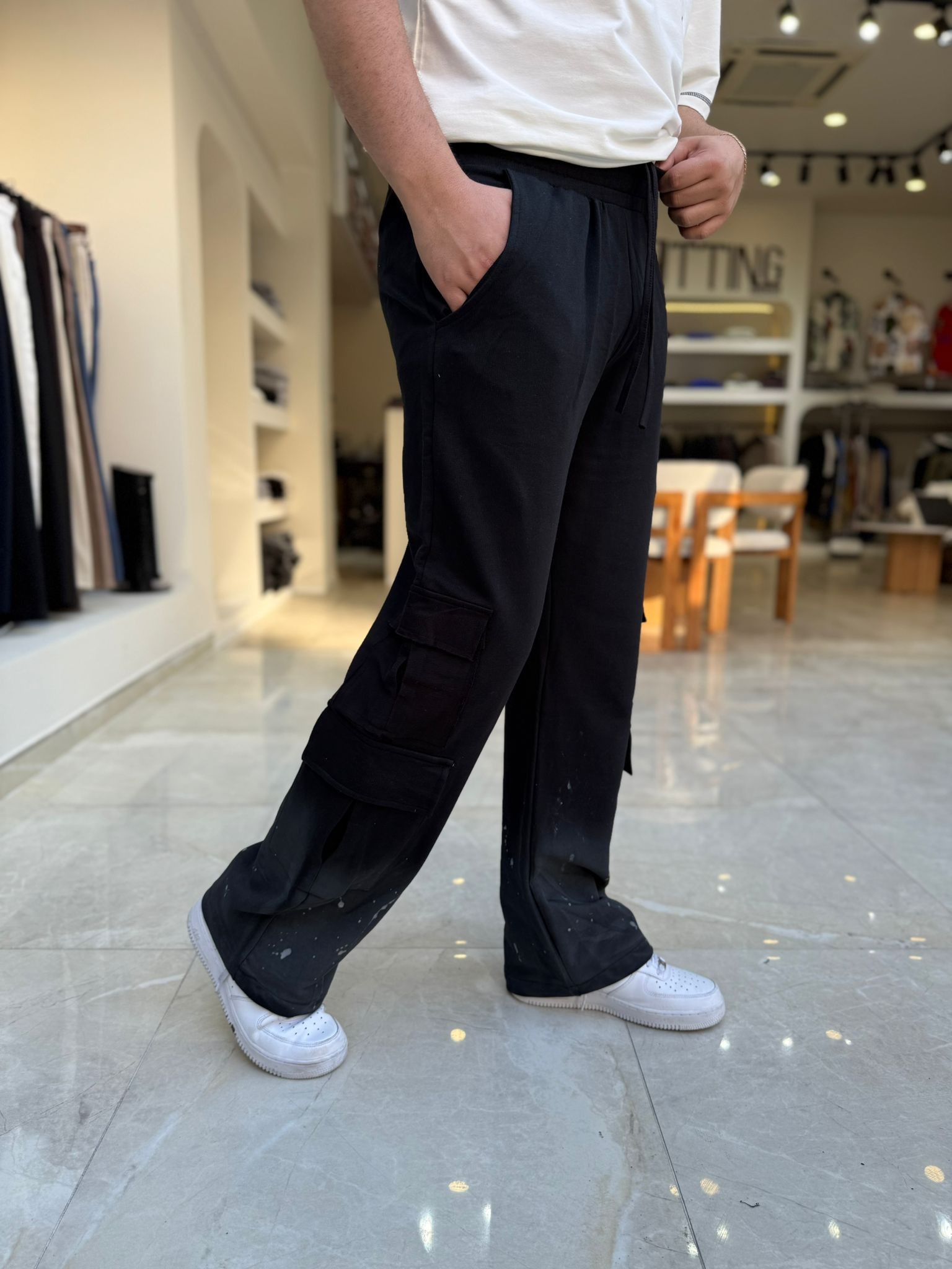 Paçası Boya Detaylı Baggy Pantolon