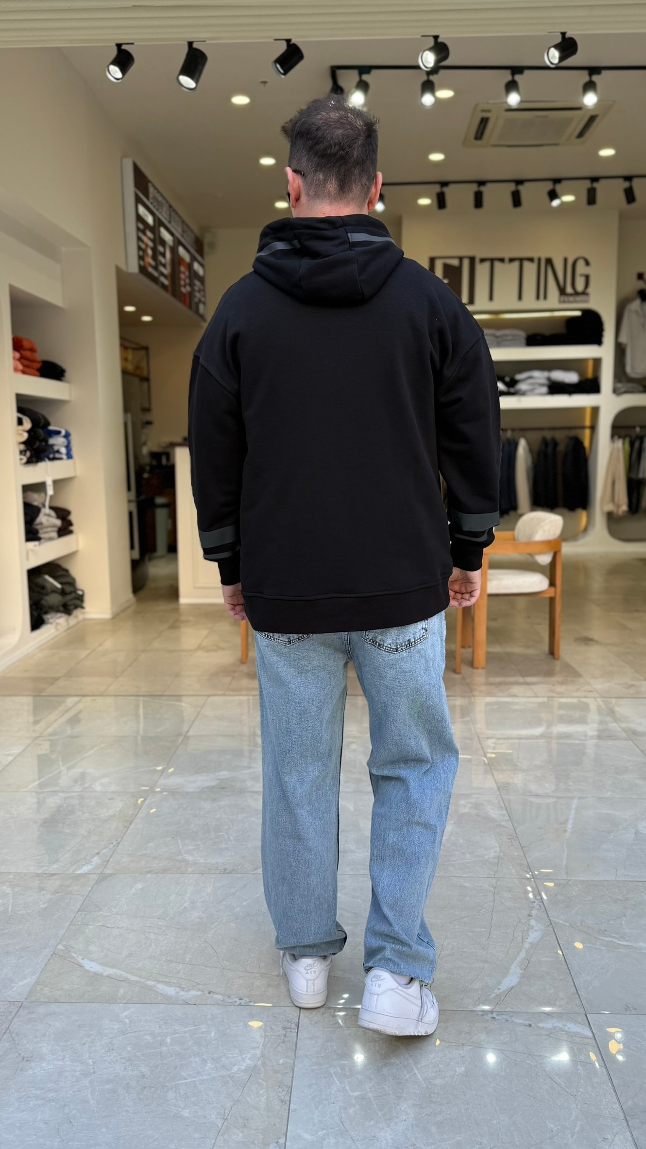 Doberman Baskılı Long Kalıp Hoodie