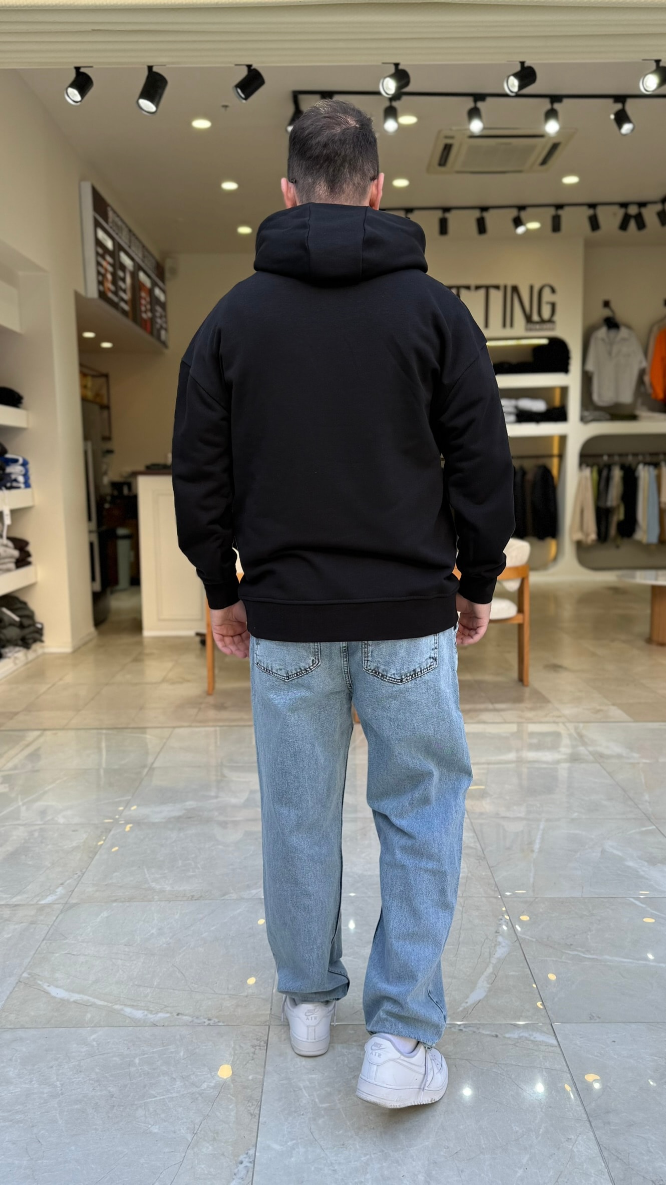 Asimetrik Detaylı Baskılı Long Kalıp Hoodie