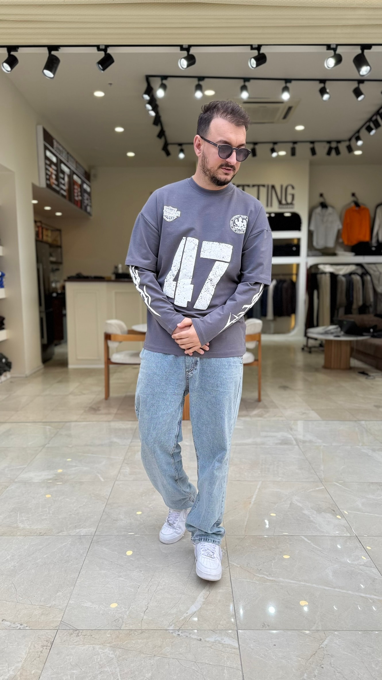 47Baskılı Kol Detaylı Sweat 