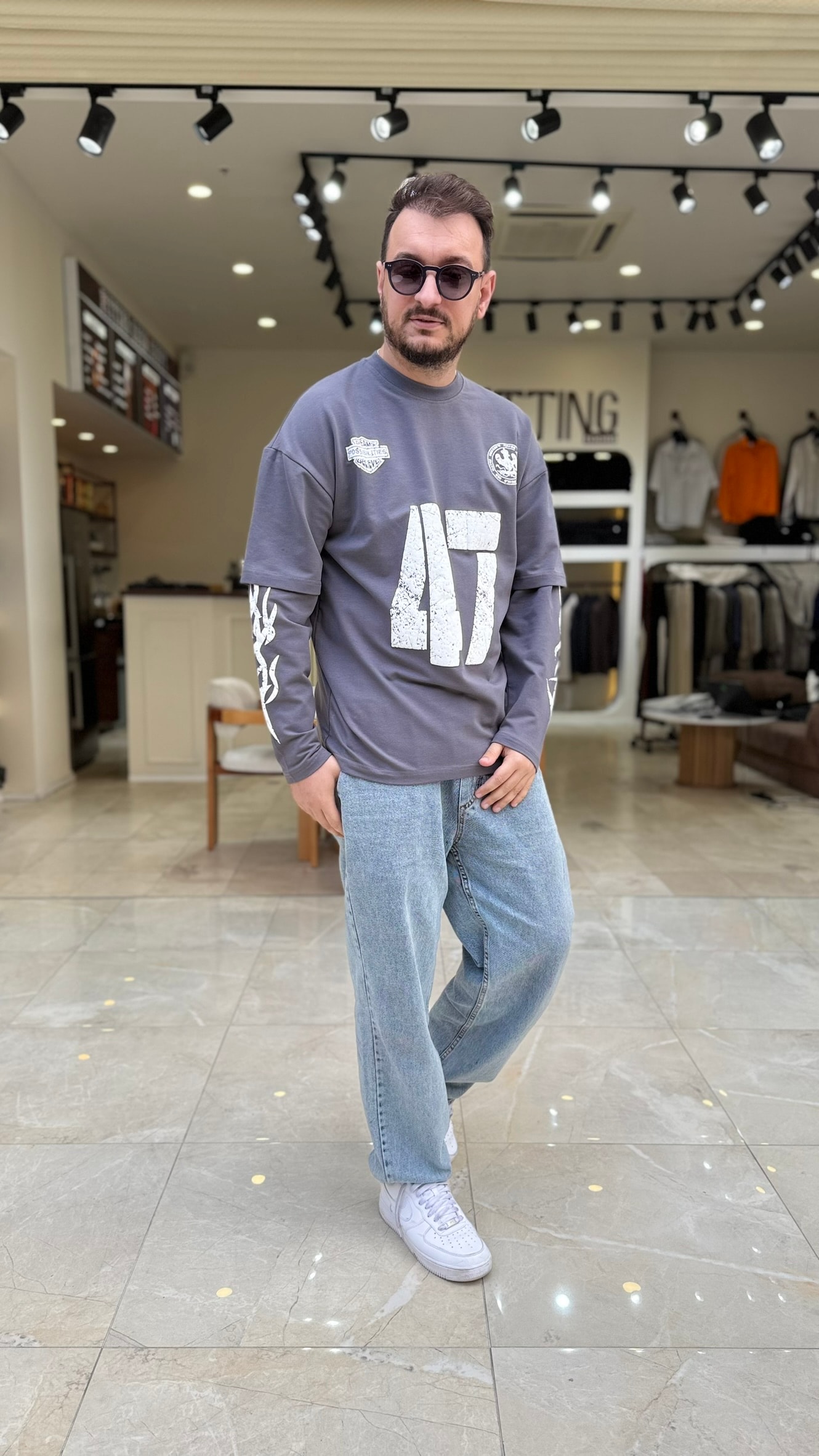 47Baskılı Kol Detaylı Sweat 