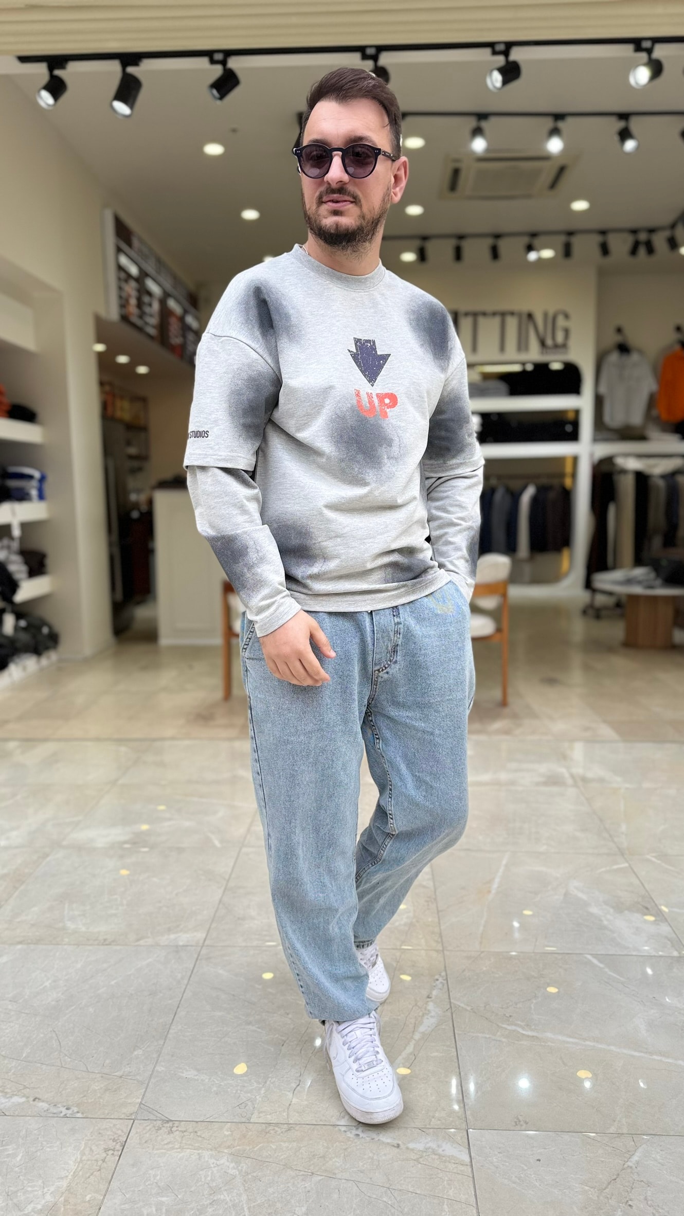 Up Baskılı Kol Detaylı Sweat 