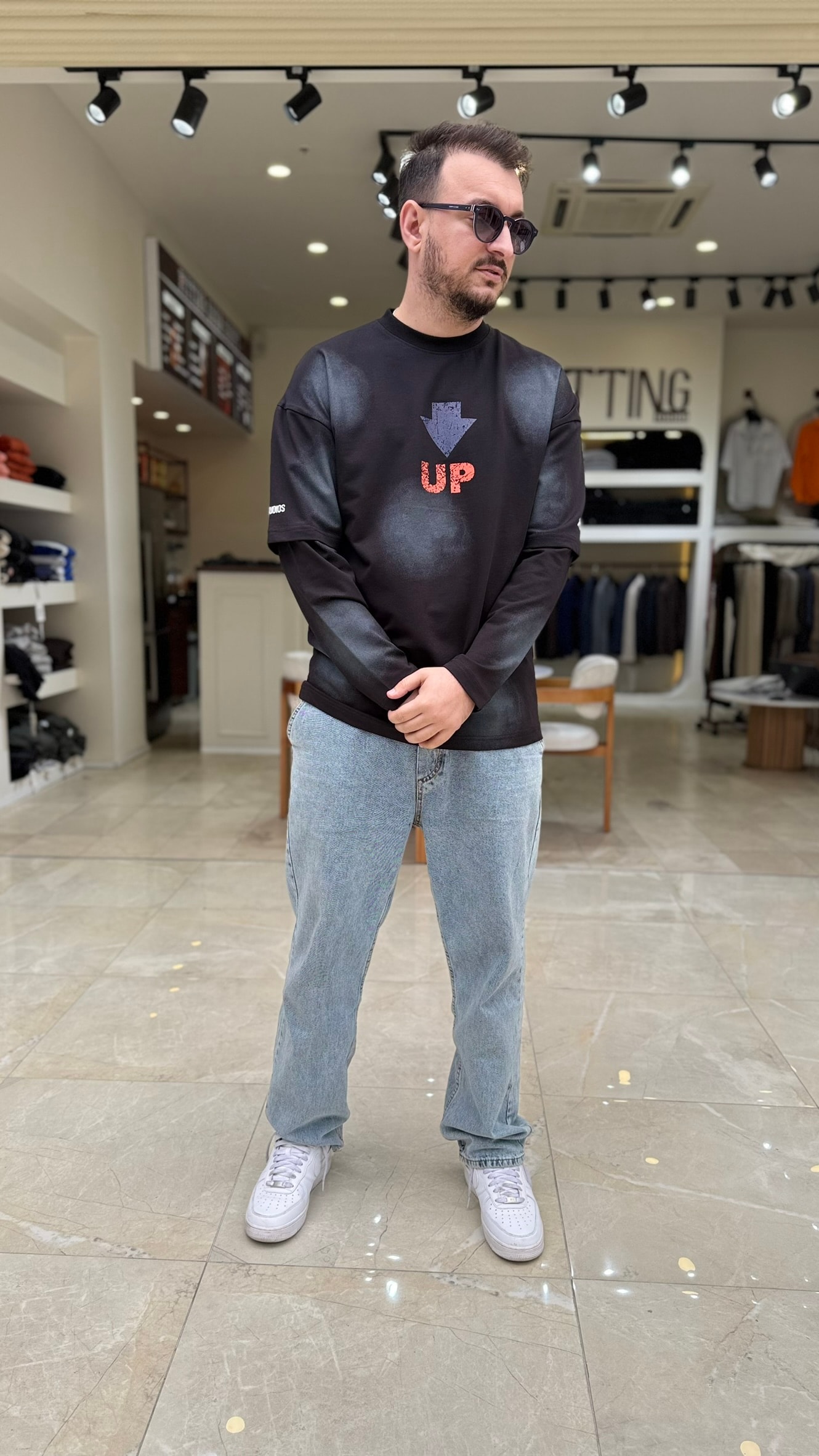 Up Baskılı Kol Detaylı Sweat 