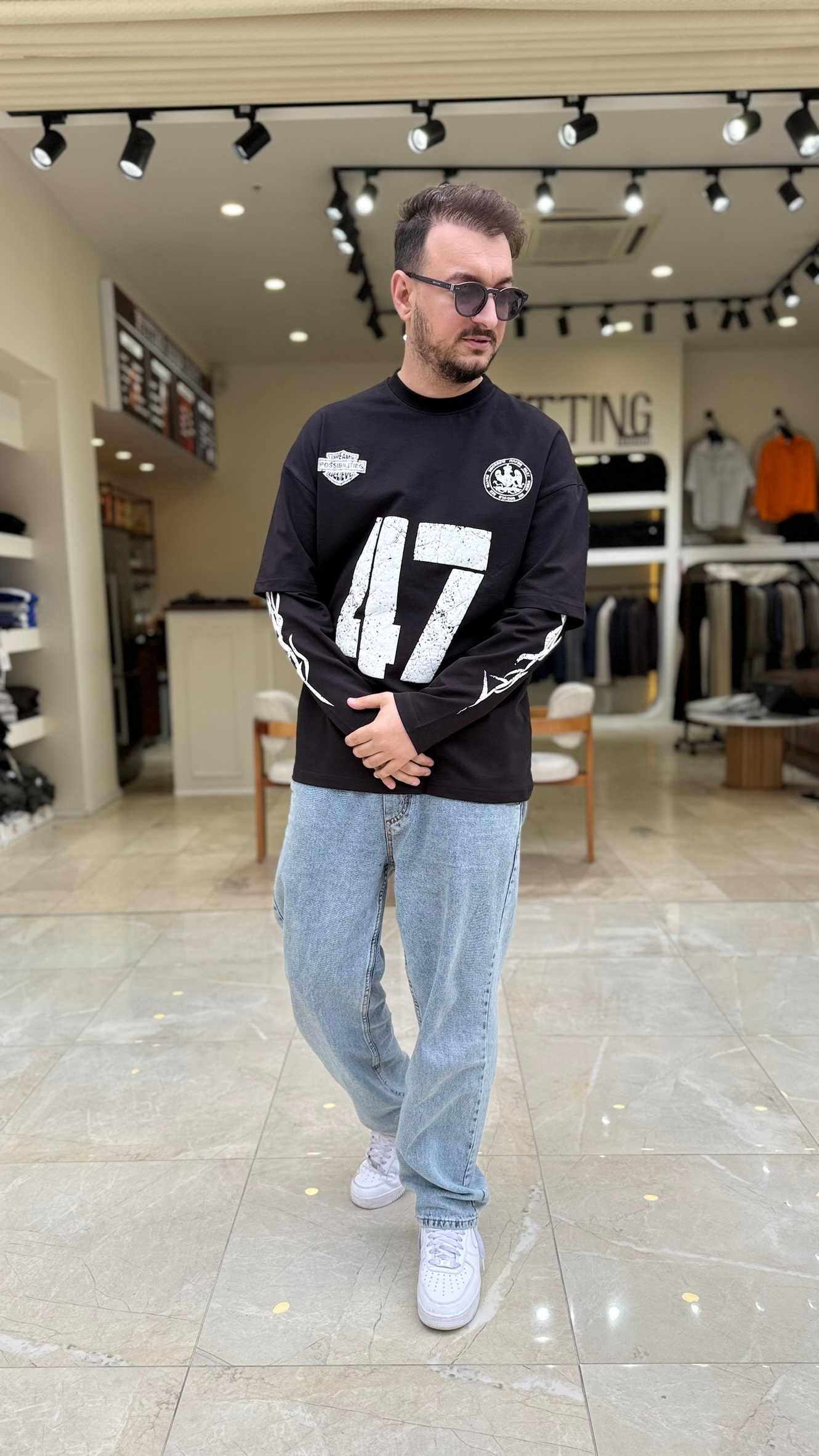 47Baskılı Kol Detaylı Sweat 