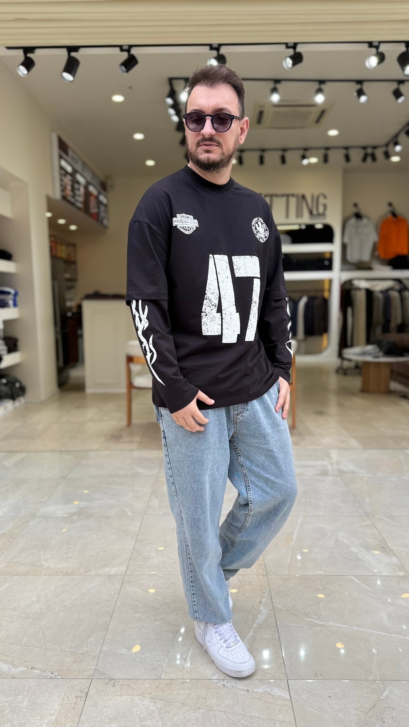 47Baskılı Kol Detaylı Sweat 