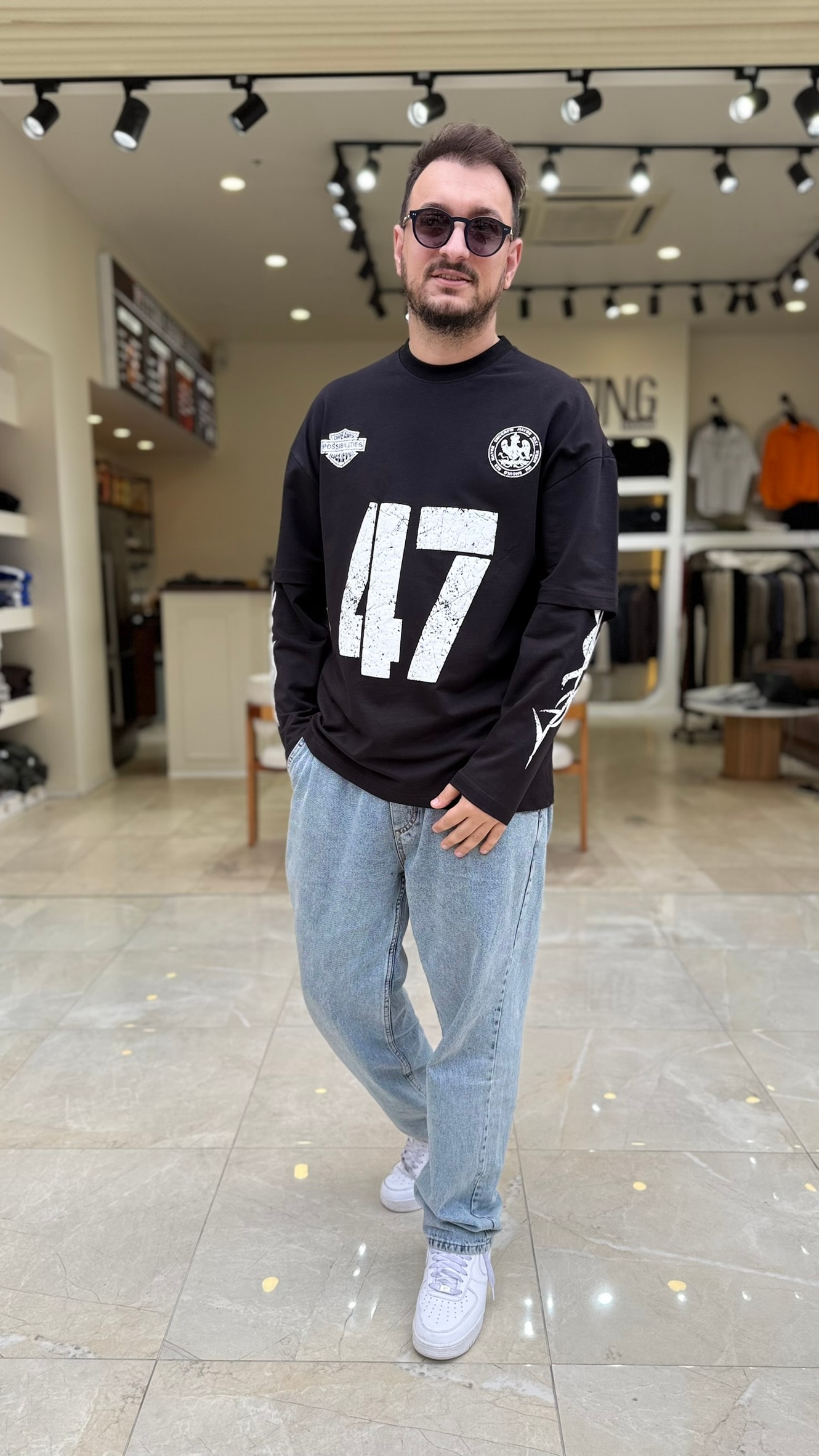 47Baskılı Kol Detaylı Sweat 