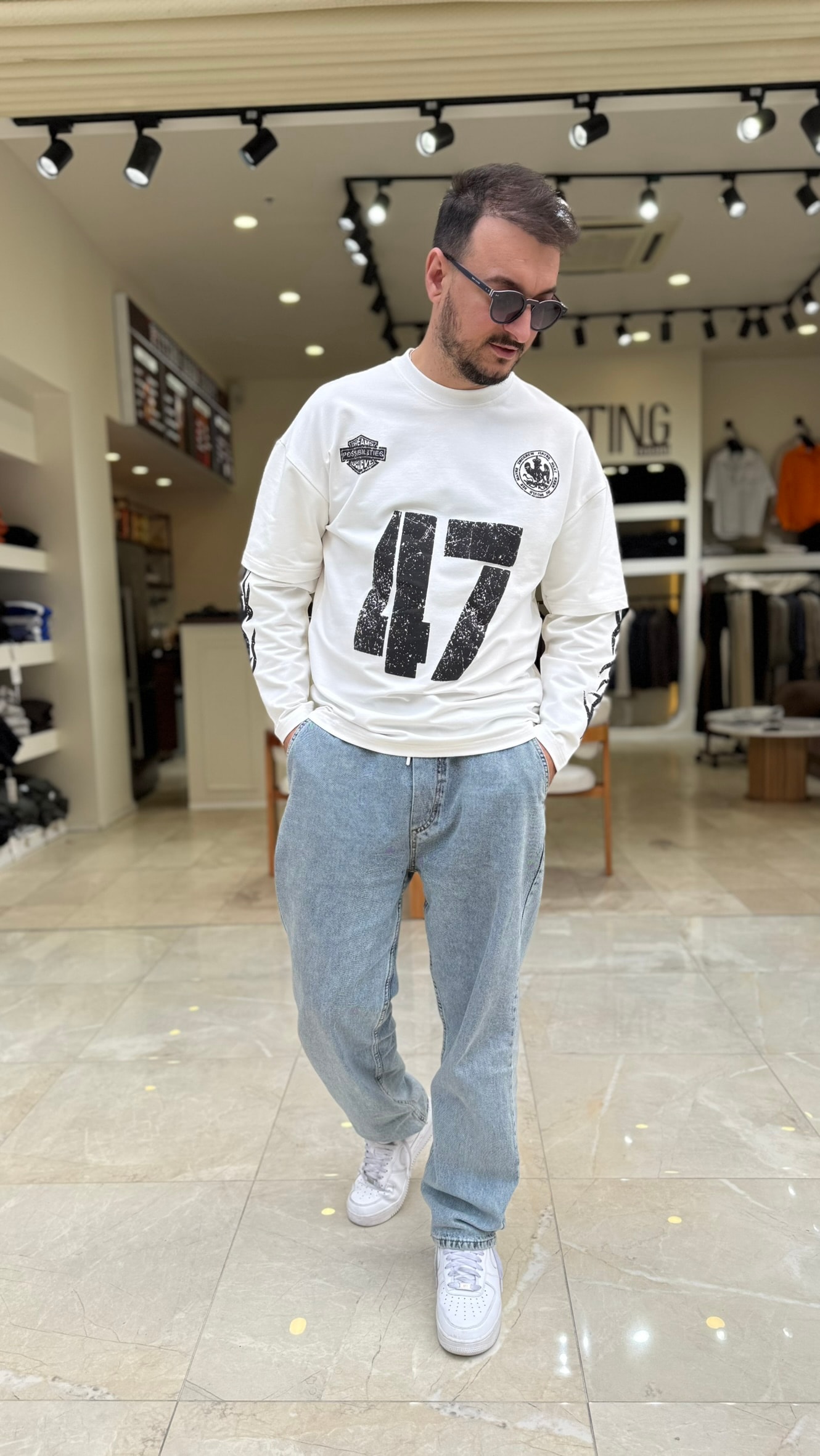 47Baskılı Kol Detaylı Sweat 