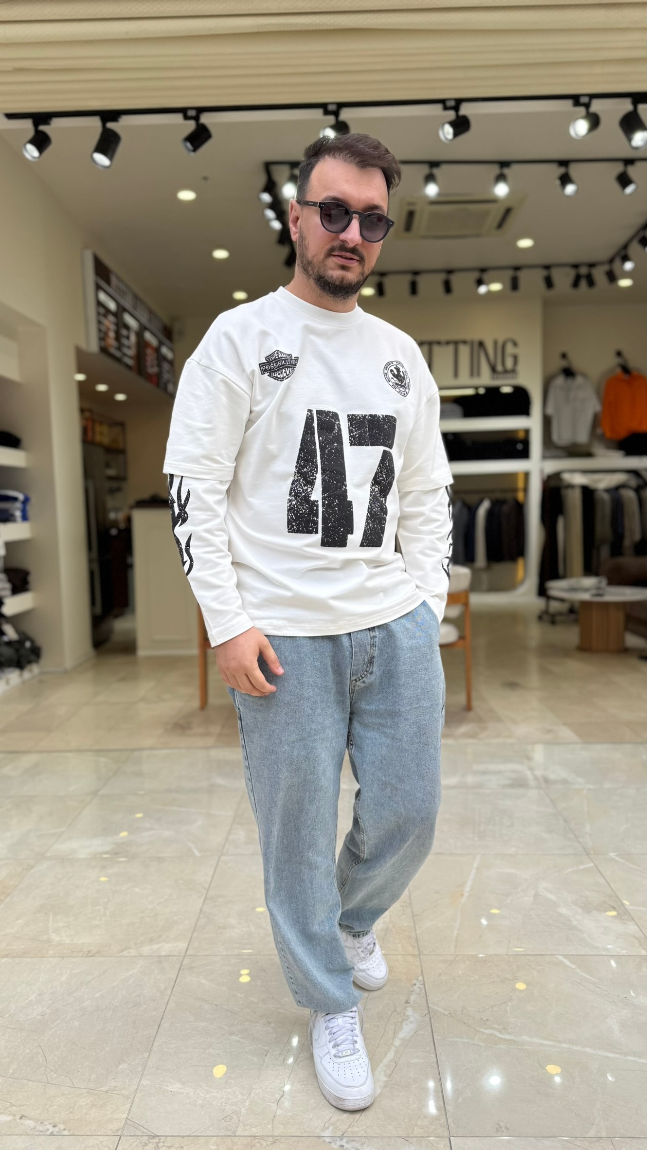 47Baskılı Kol Detaylı Sweat 