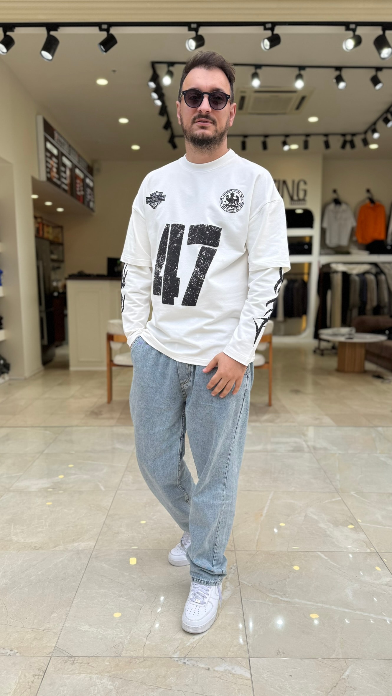47Baskılı Kol Detaylı Sweat 