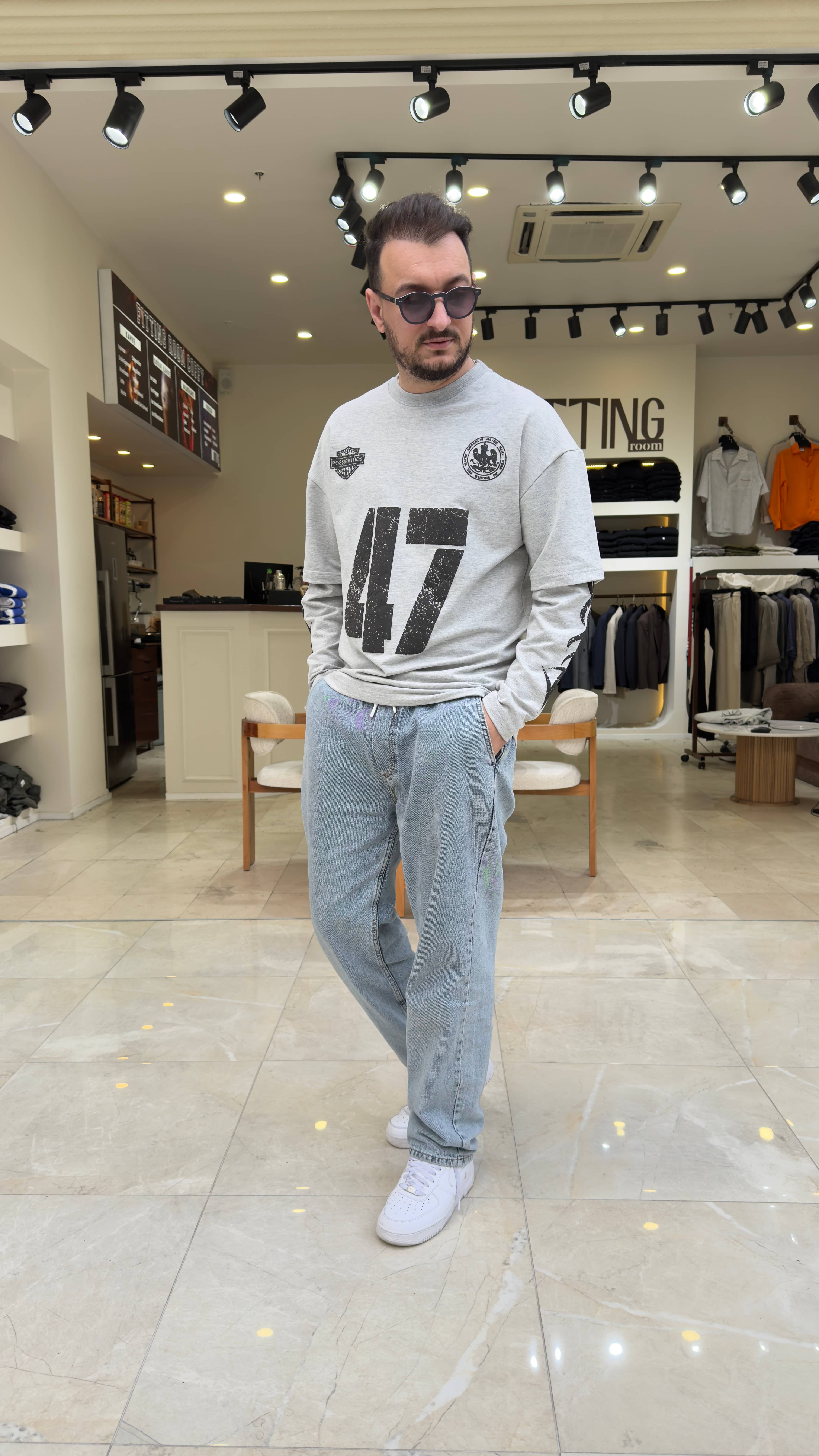 47Baskılı Kol Detaylı Sweat 