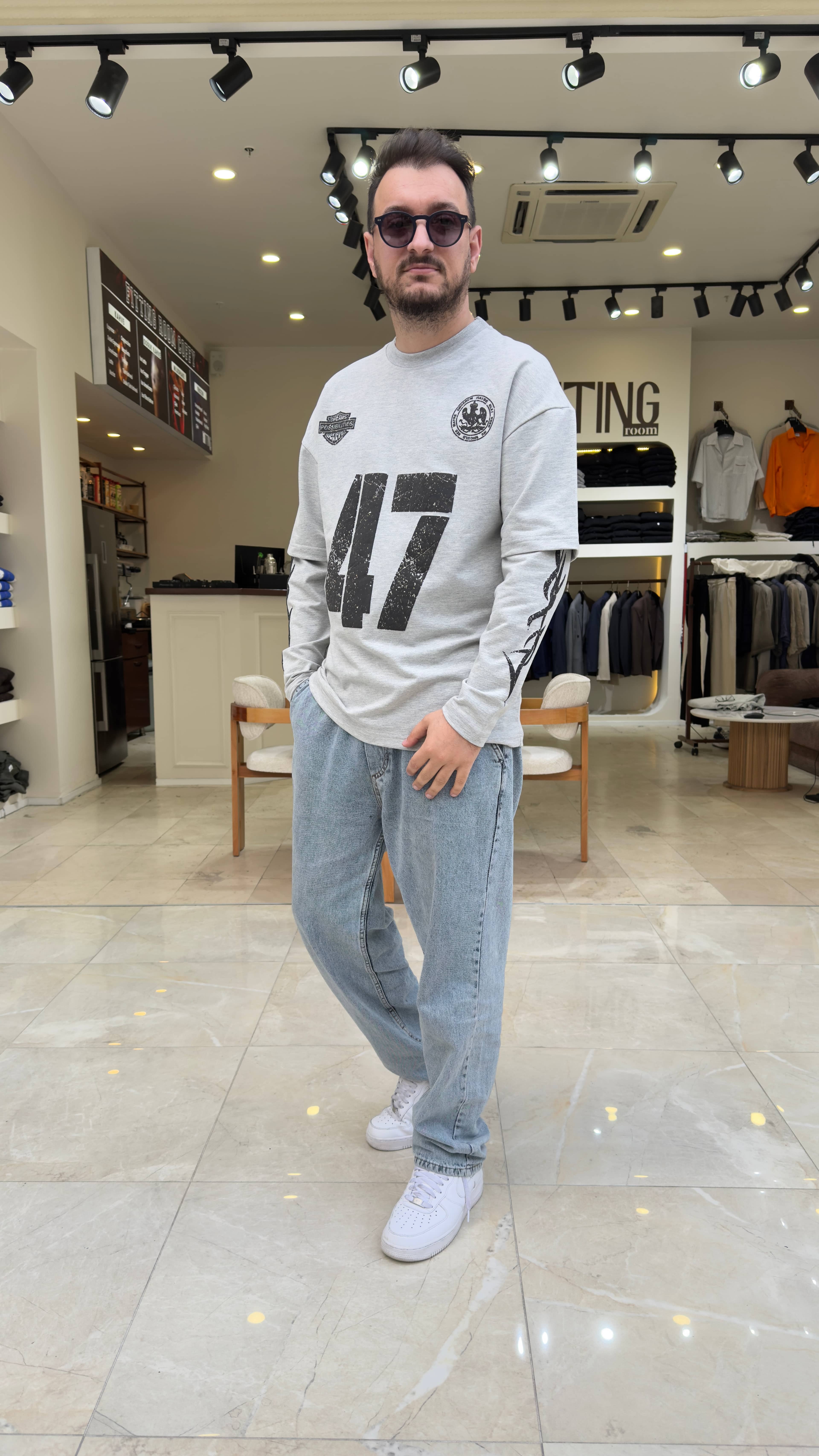47Baskılı Kol Detaylı Sweat 
