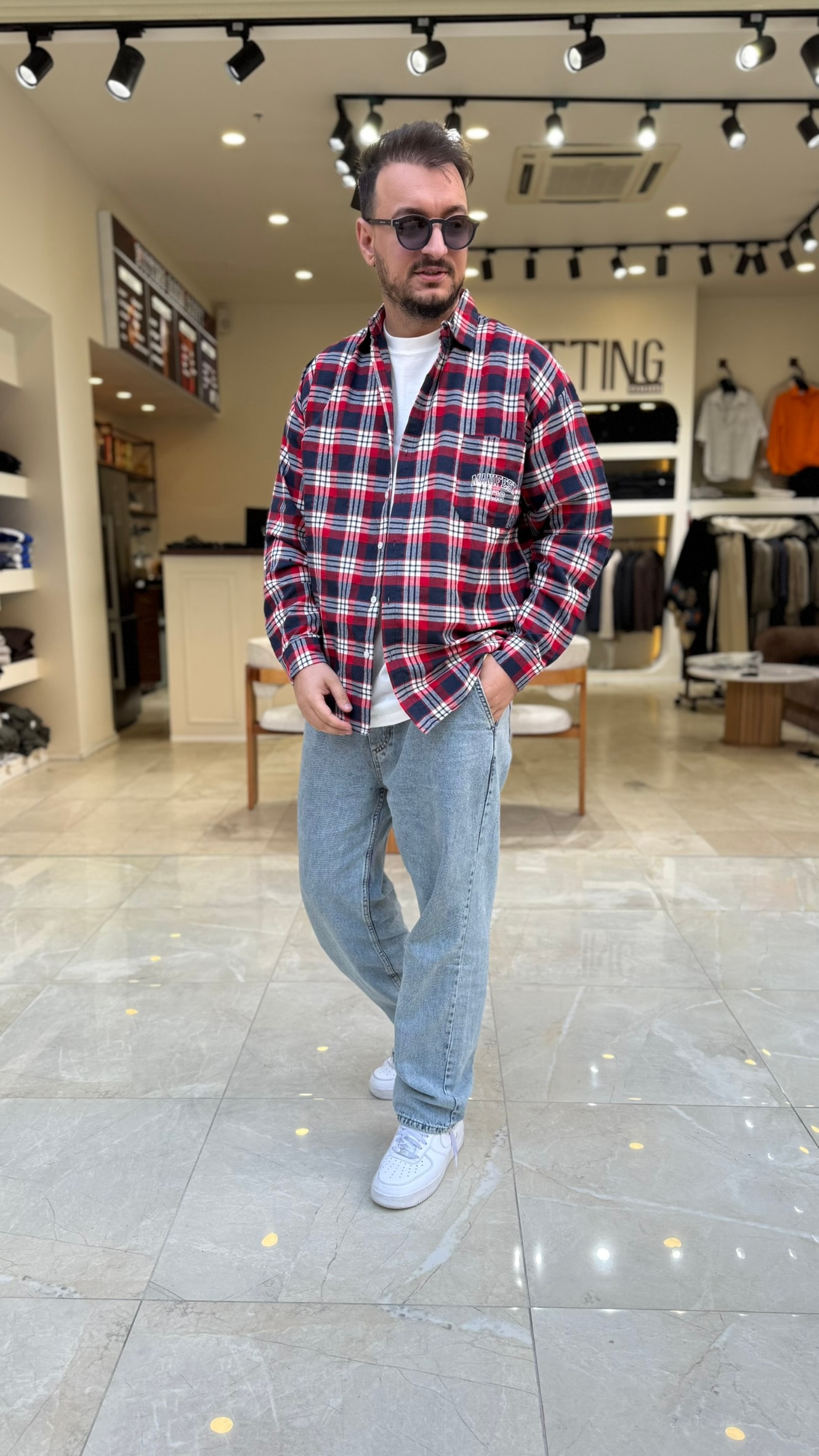 Oversize Baskılı Ekose Gömlek