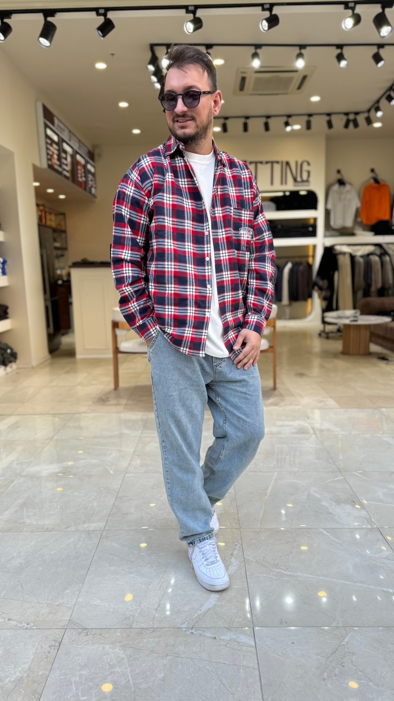 Oversize Baskılı Ekose Gömlek