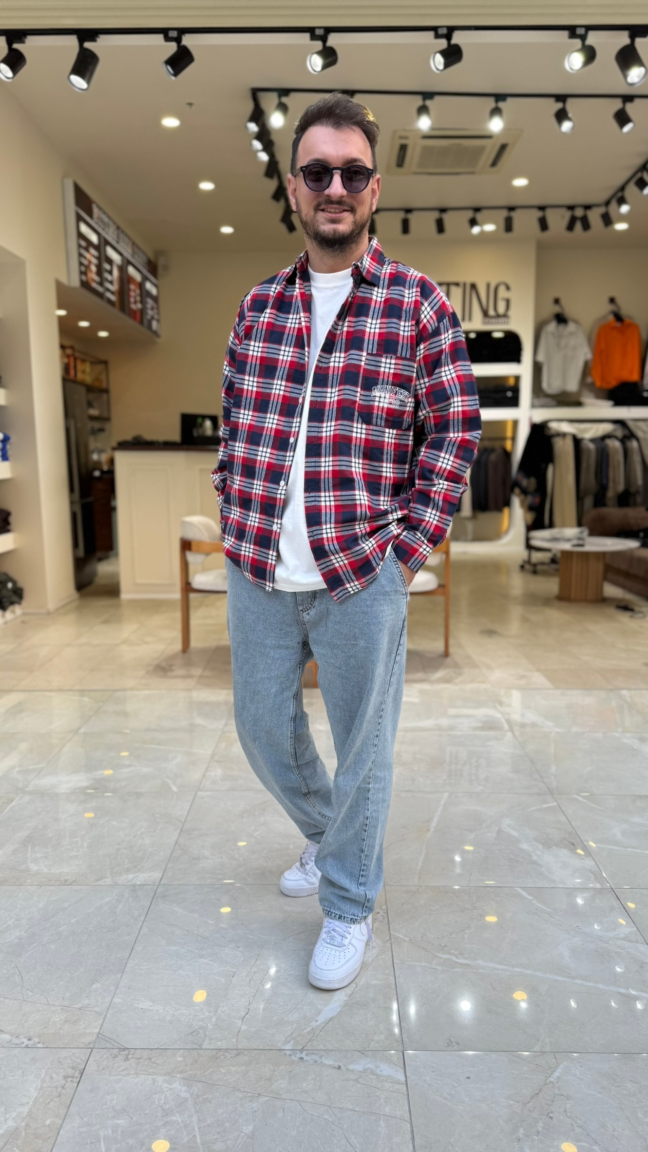 Oversize Baskılı Ekose Gömlek