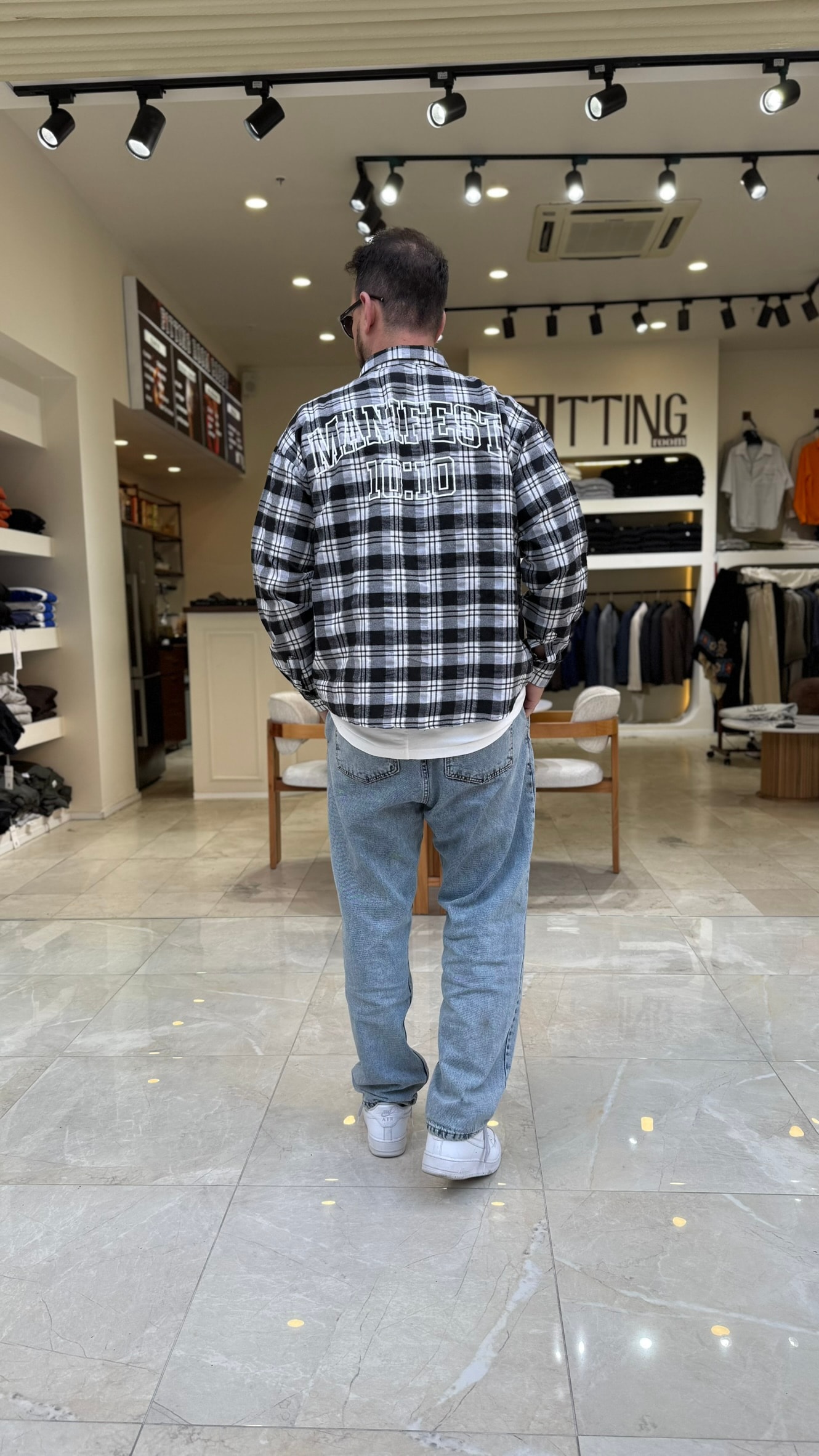 Oversize Baskılı Ekose Gömlek