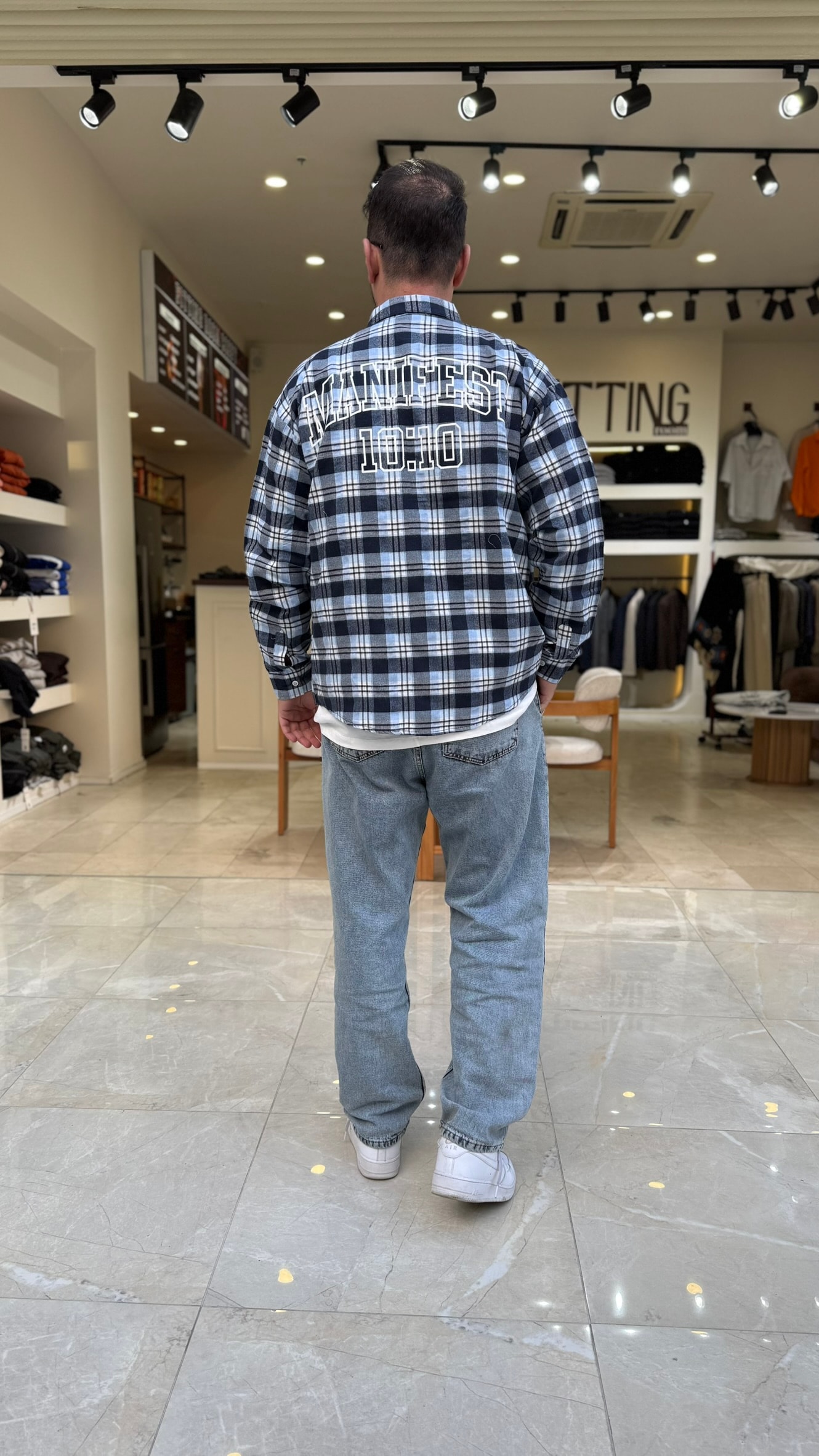 Oversize Baskılı Ekose Gömlek