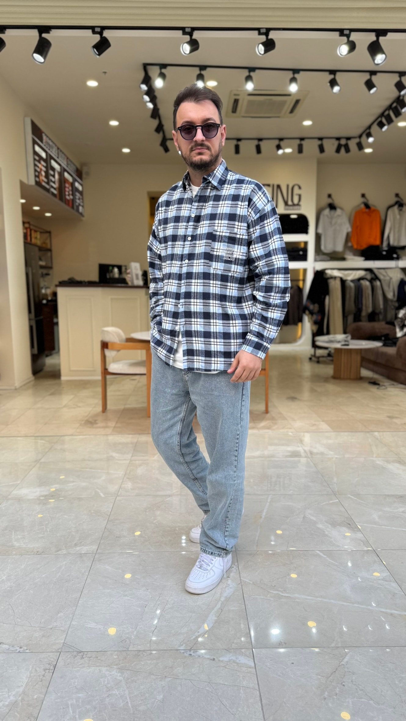 Oversize Baskılı Ekose Gömlek