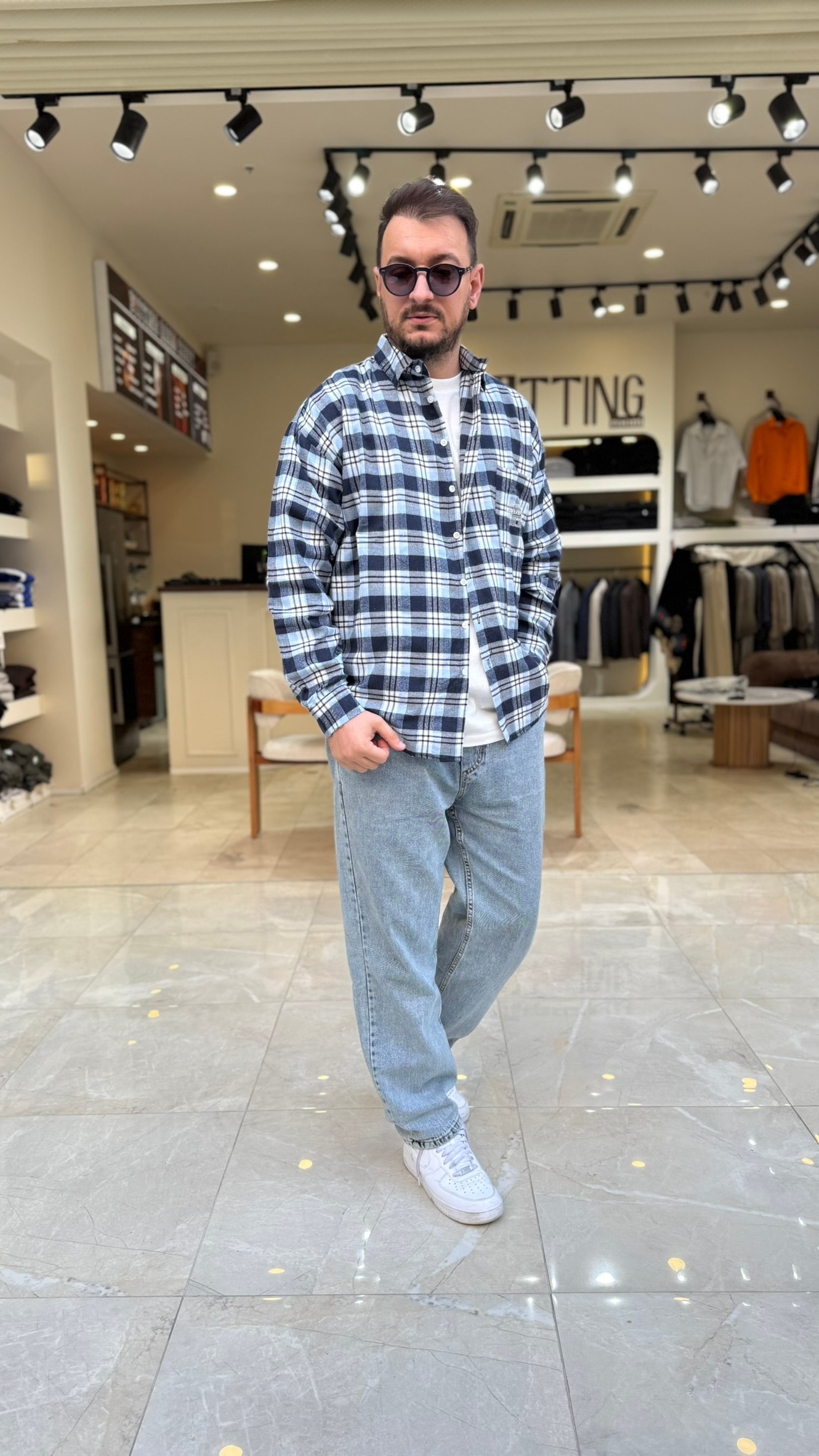 Oversize Baskılı Ekose Gömlek