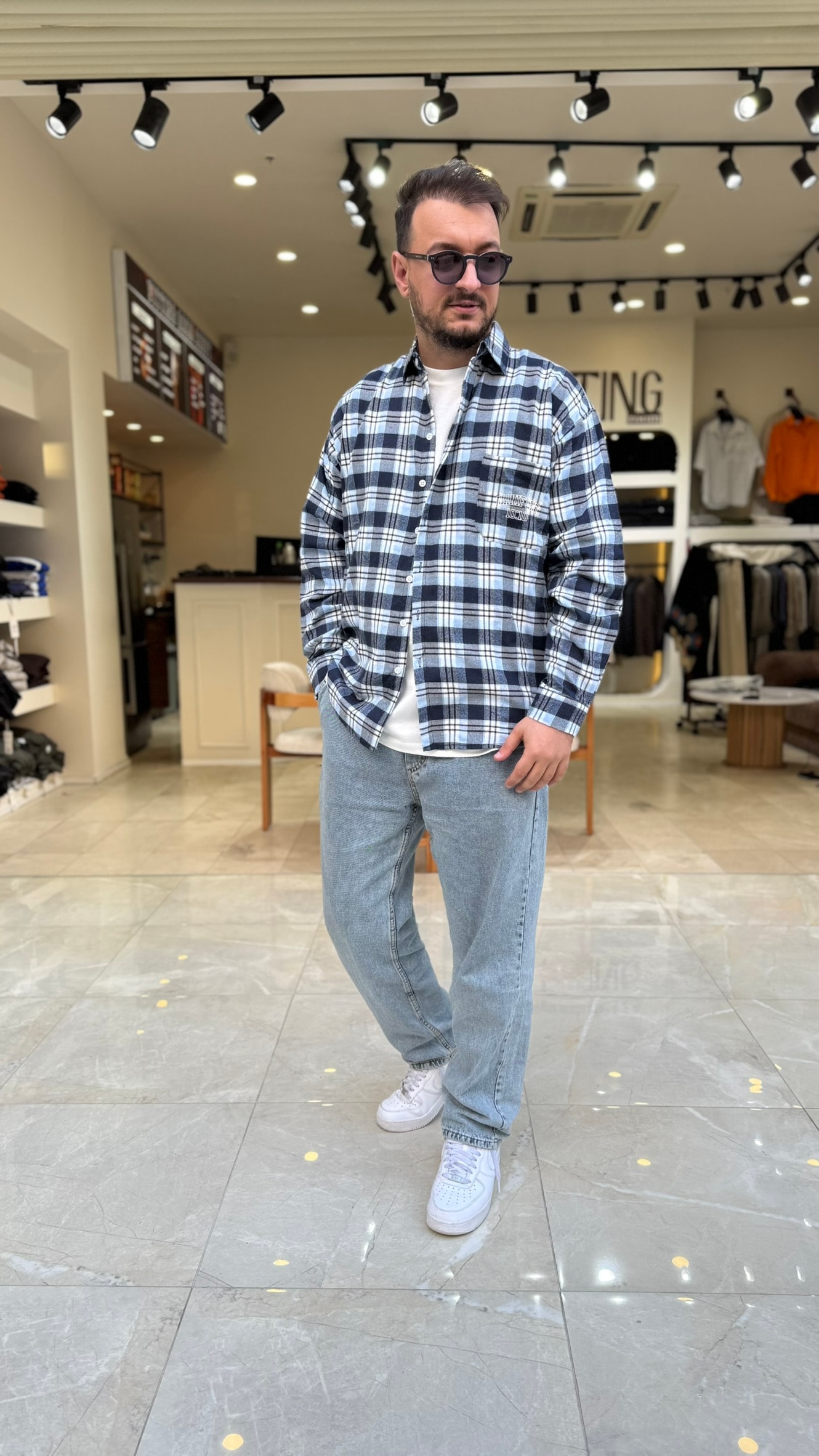 Oversize Baskılı Ekose Gömlek