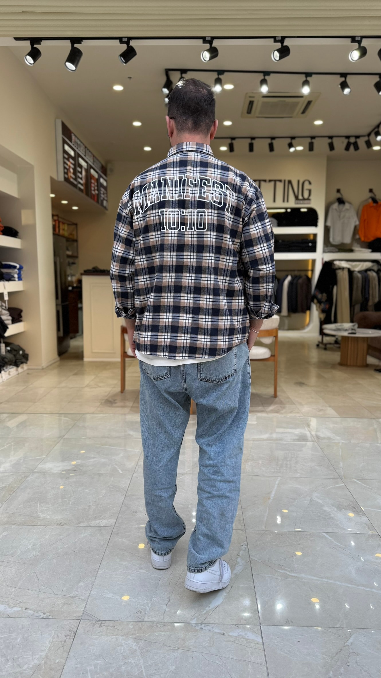 Oversize Baskılı Ekose Gömlek