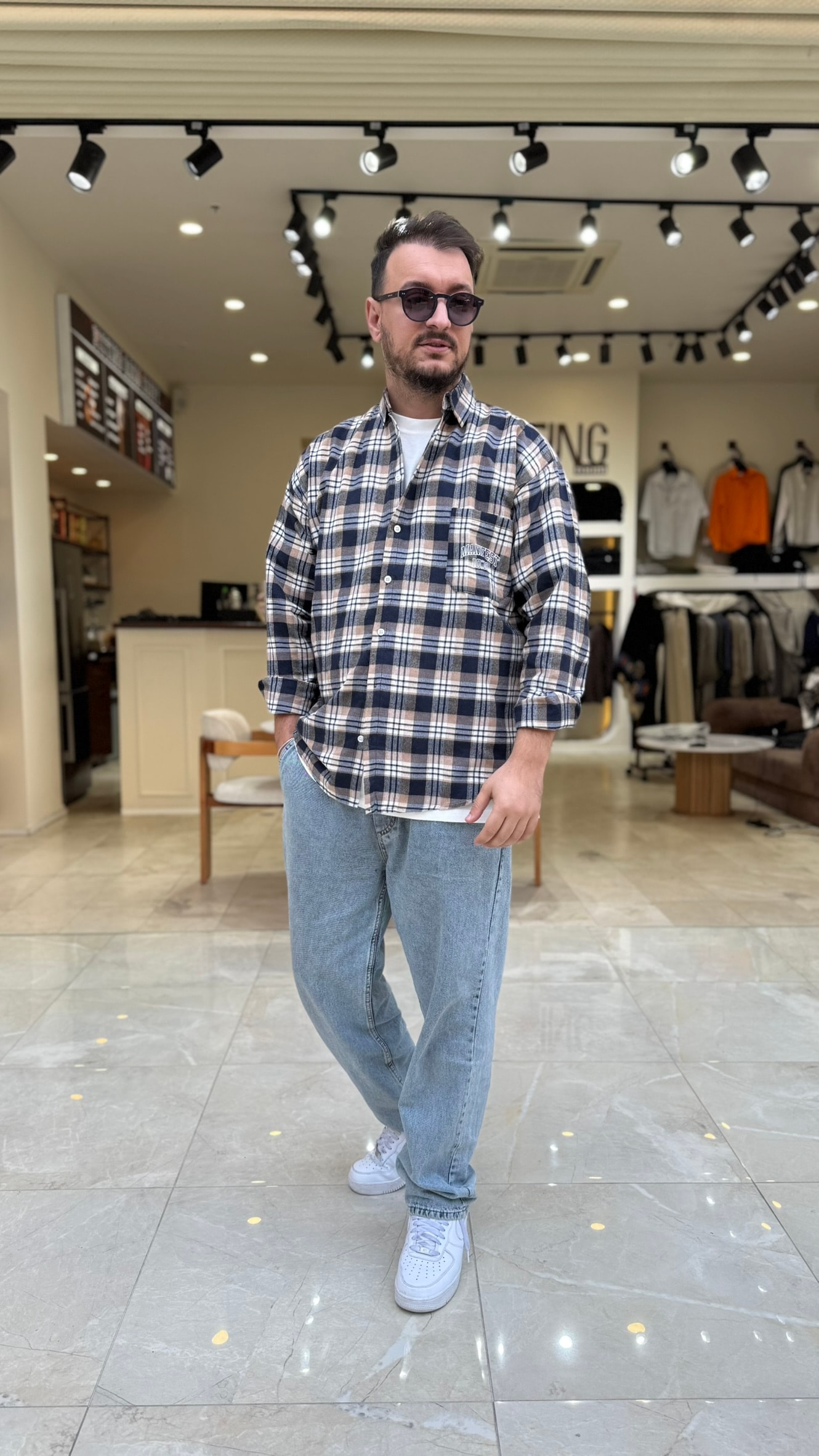 Oversize Baskılı Ekose Gömlek