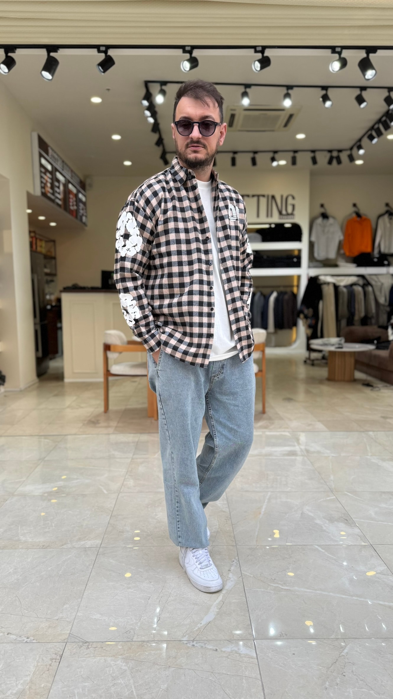 Oversize Baskılı Ekose Gömlek