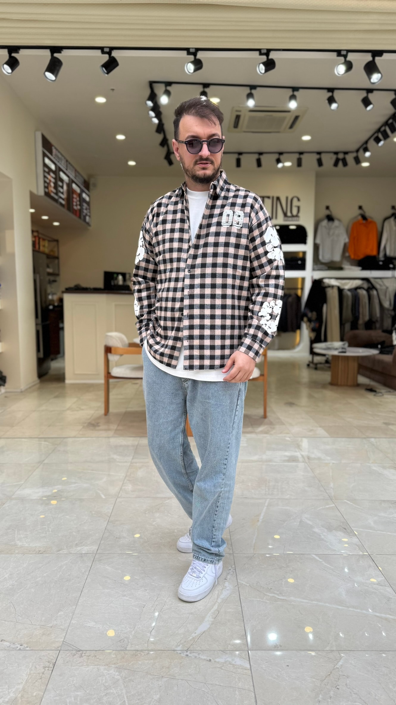 Oversize Baskılı Ekose Gömlek