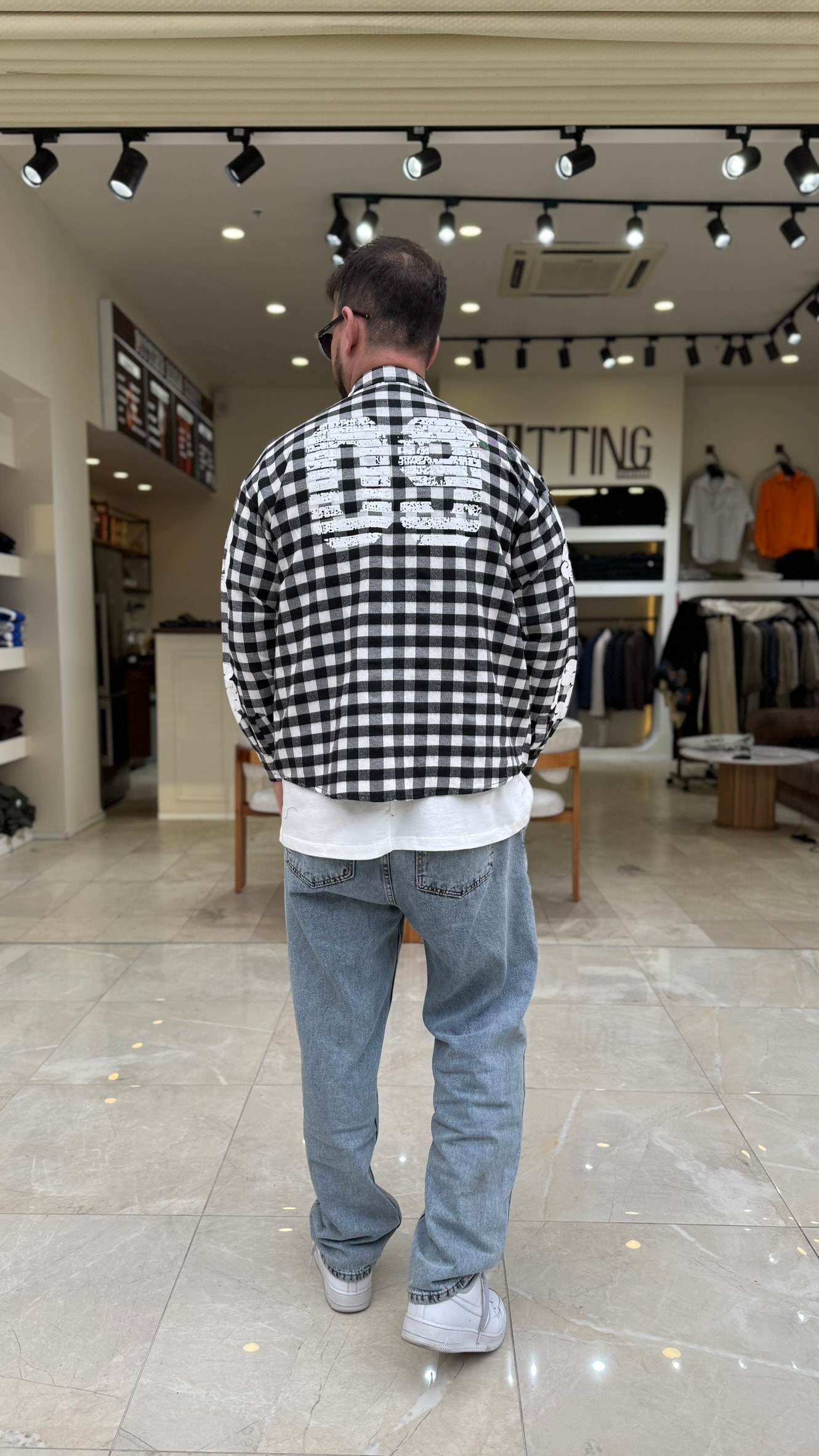 Oversize Baskılı Ekose Gömlek