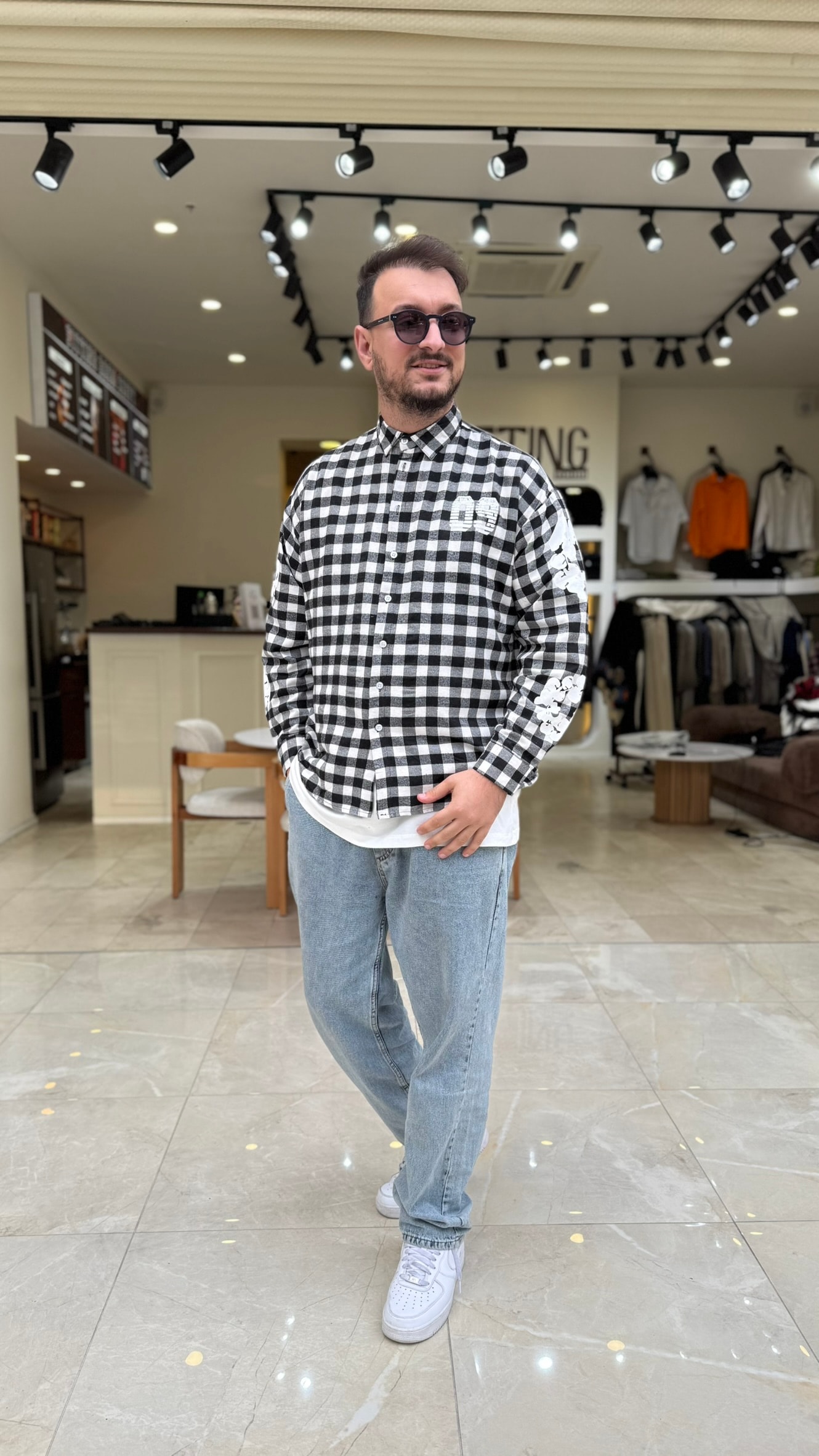 Oversize Baskılı Ekose Gömlek