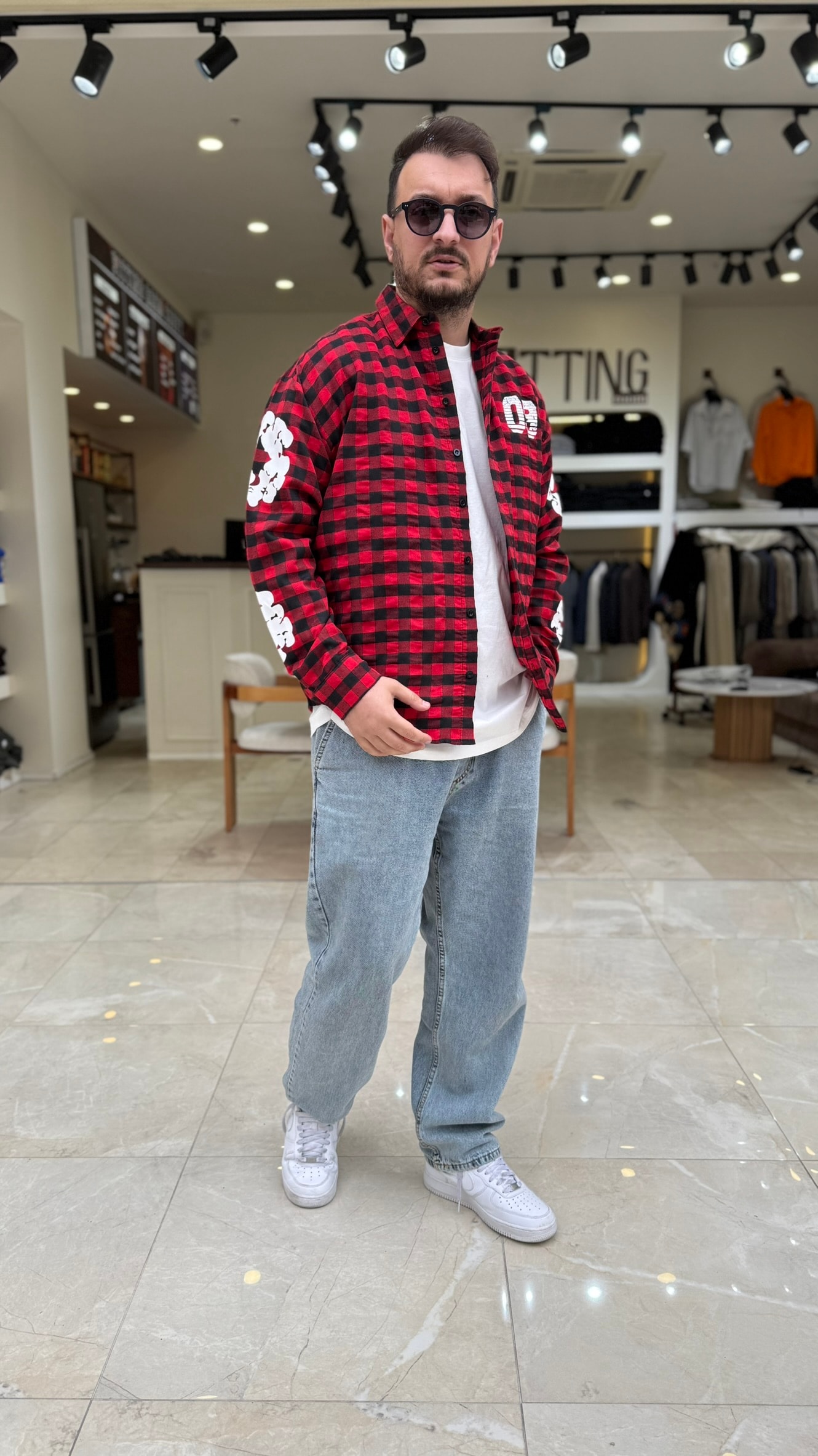 Oversize Baskılı Ekose Gömlek