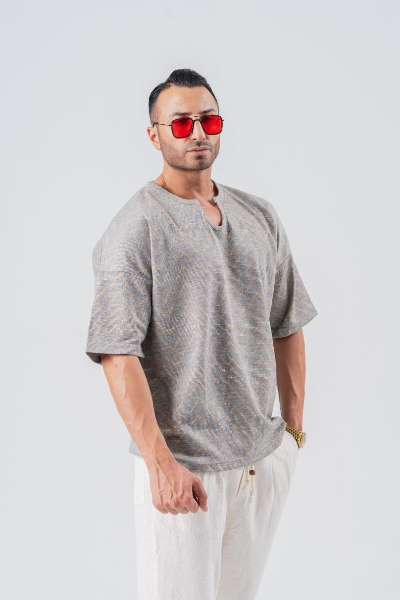 Armut Yaka Desenli Keten Tshirt