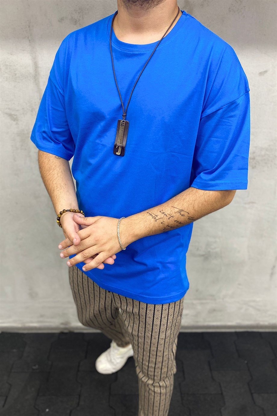 Erkek Oversize T-Shirt - Mavi