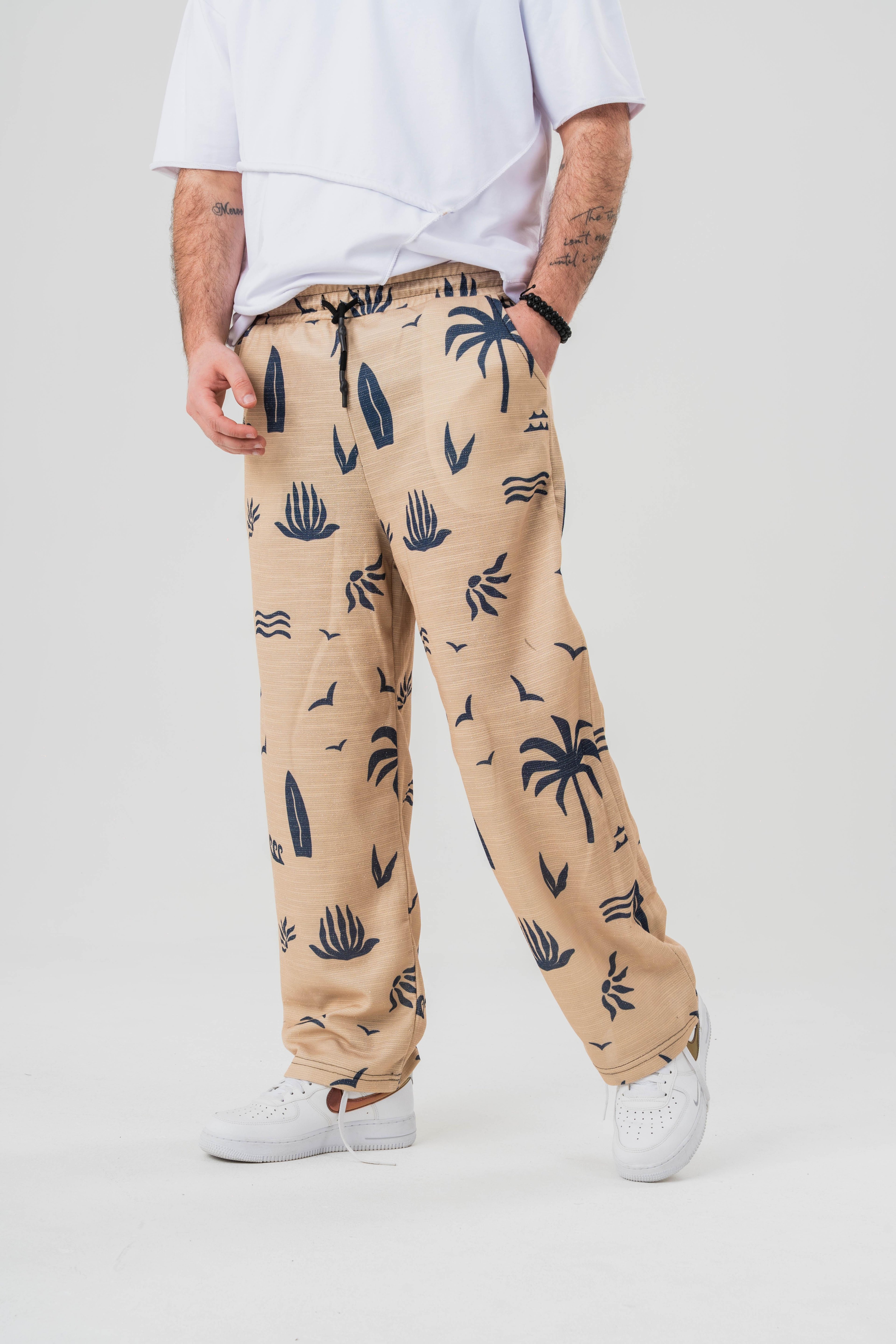 Palmiye Desenli Baggy Pantolon