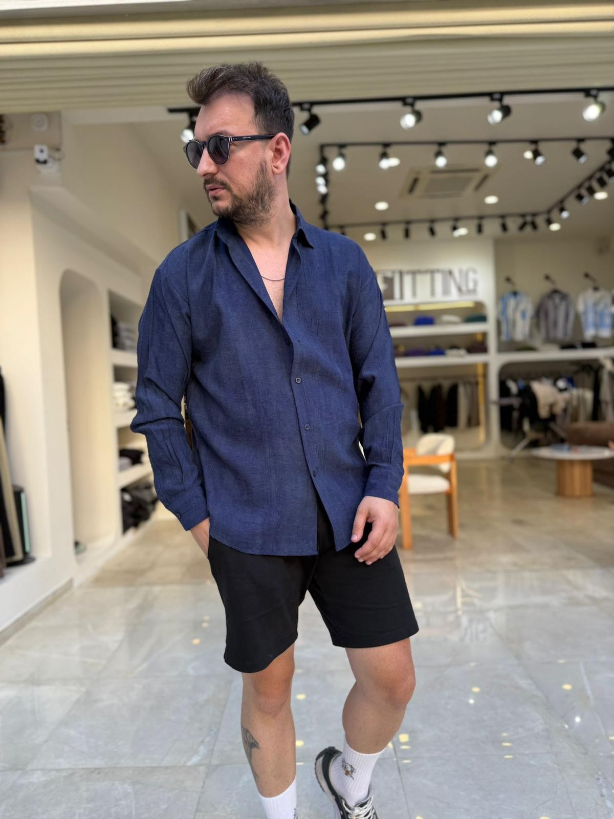 Oversize Rahat Kalıp Keten Gömlek