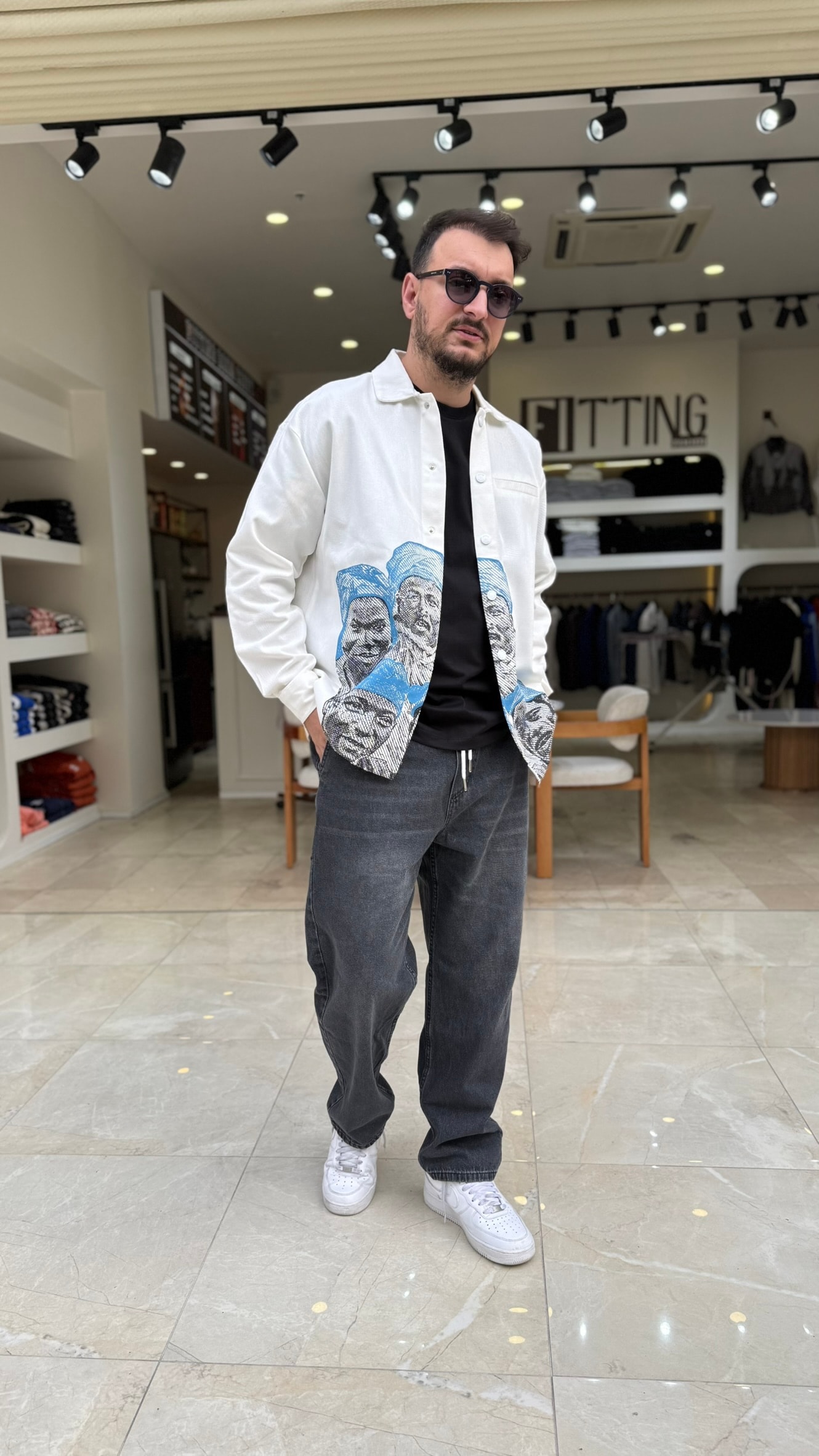 Oversize Baskılı Gömlek Ceket