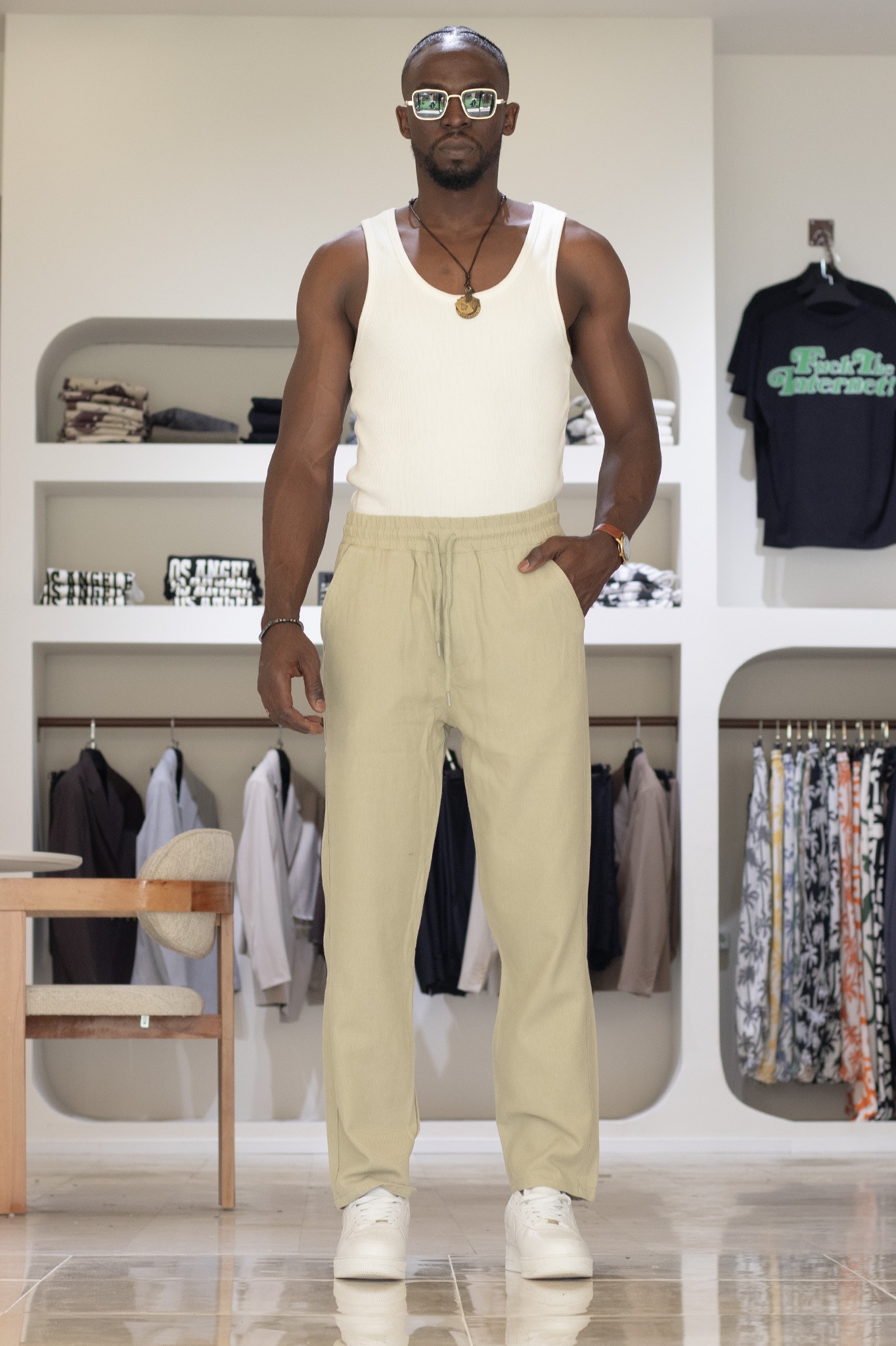 Keten Beli Lastikli Pantolon