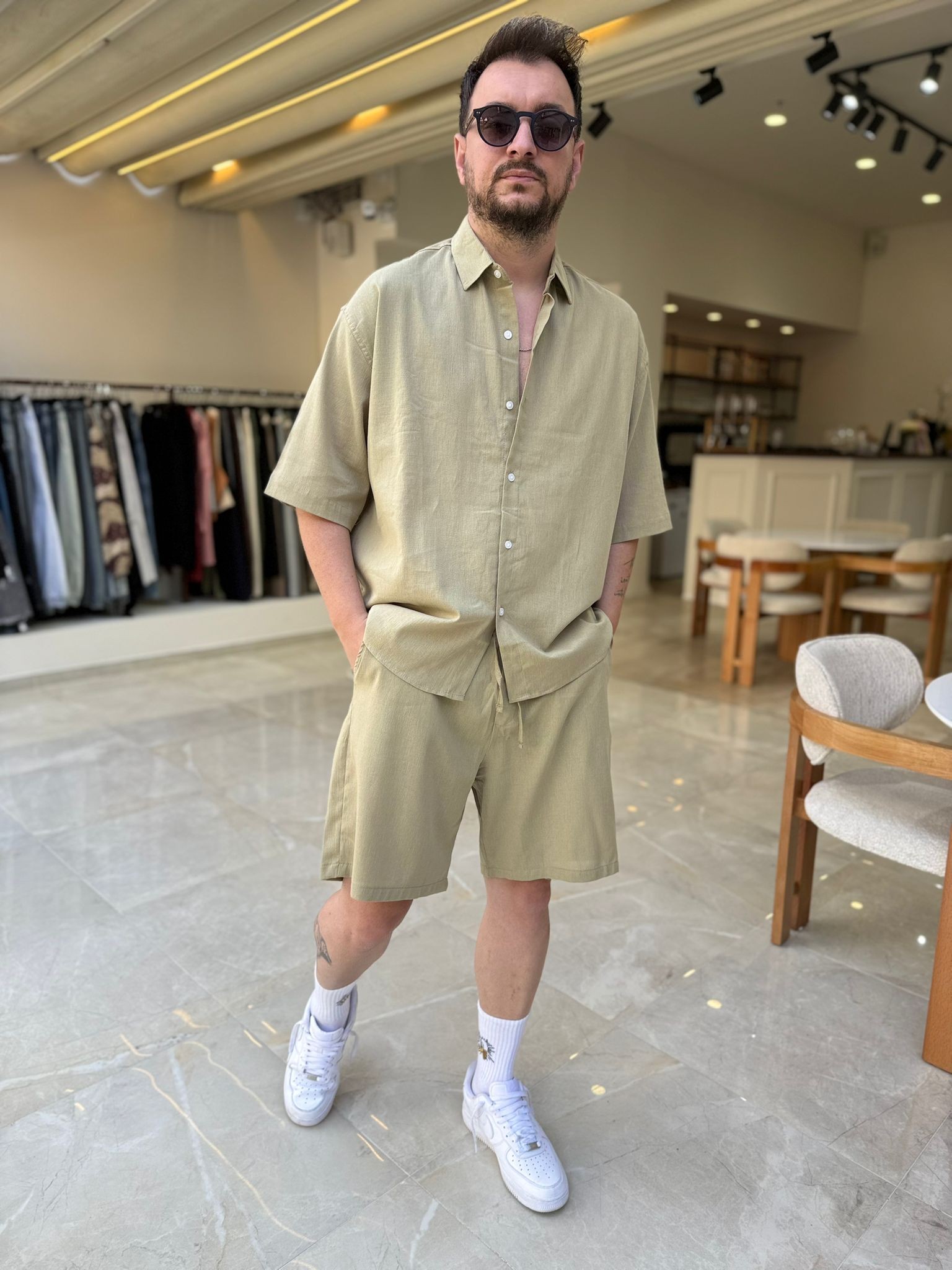 Oversize Keten Şortlu Takım