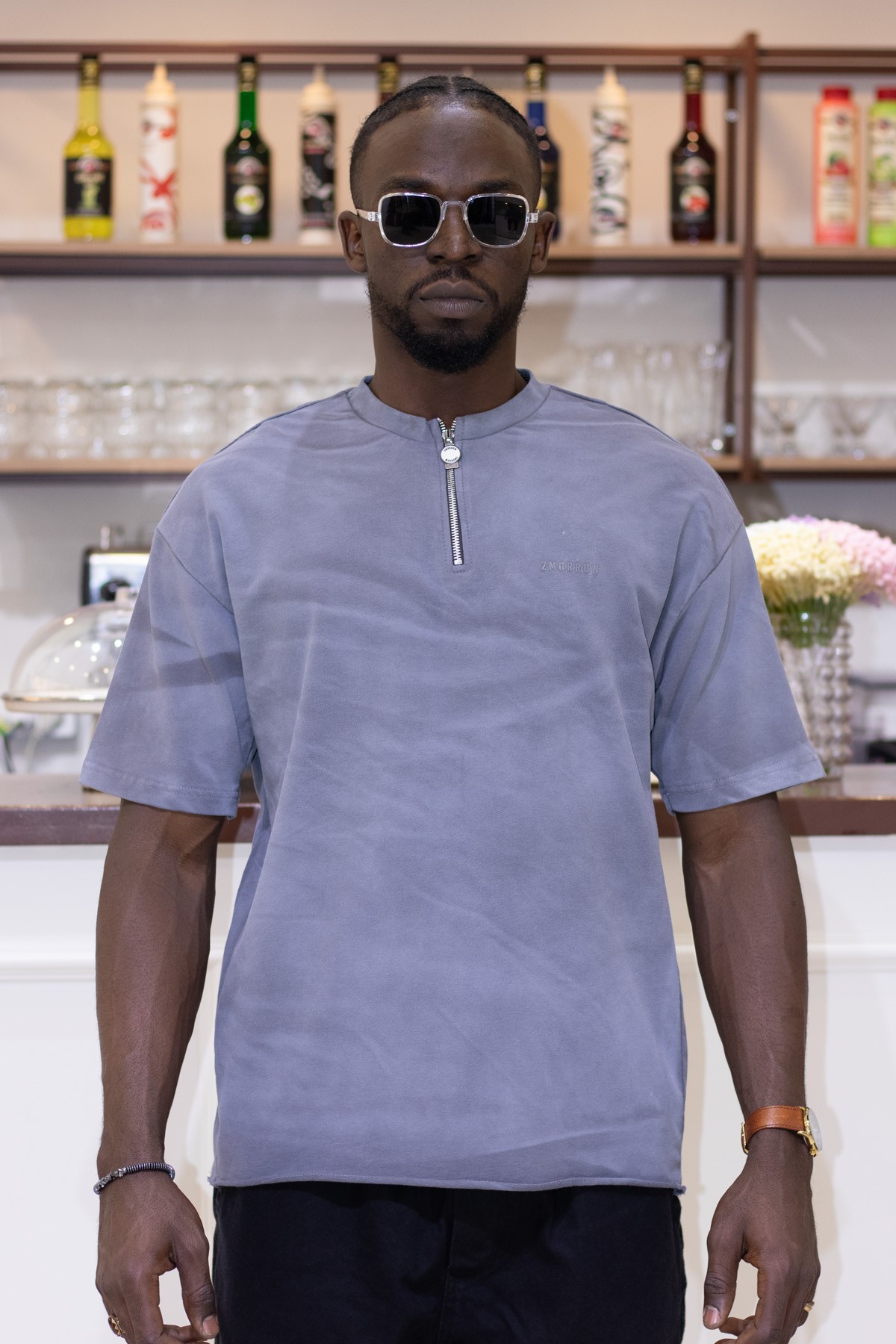 Fermuar Detaylı Bebe Yaka Oversize T-Shirt