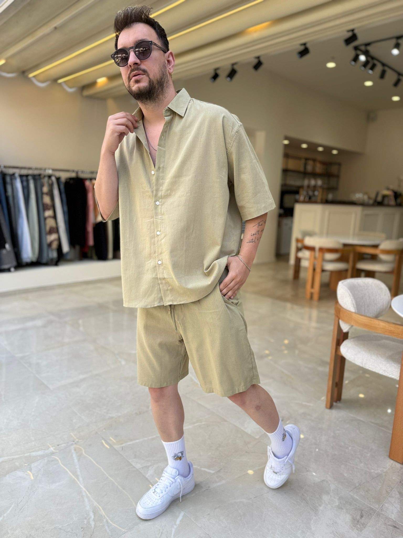 Oversize Keten Şortlu Takım